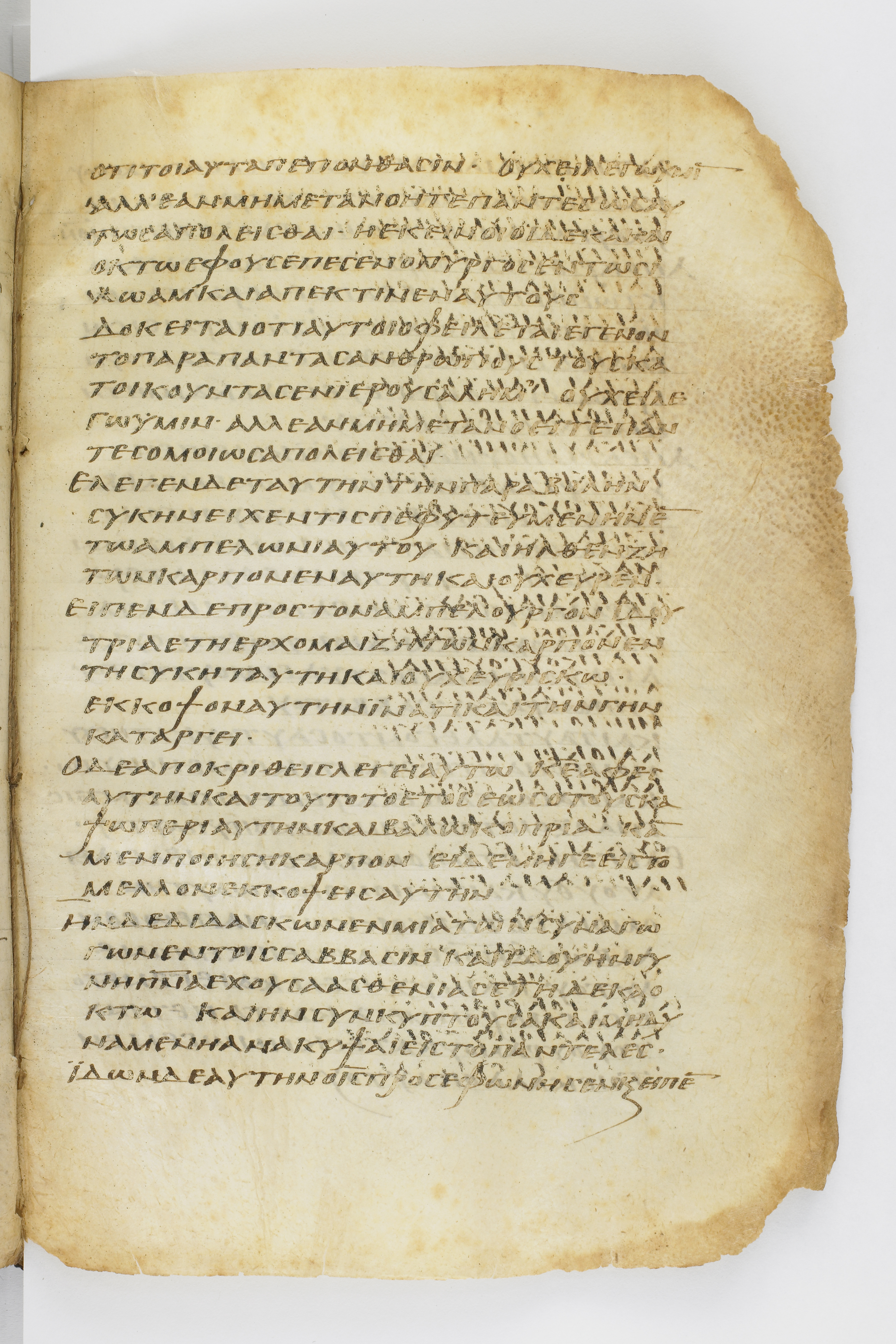 Codex Washingtonianus (Scan 2) showing Luke 13:2 from Late 4th to 5th Century found in Egypt (possibly near the Pyramids), currently housed at Freer Gallery of Art, Smithsonian Institution, Washington, D.C.