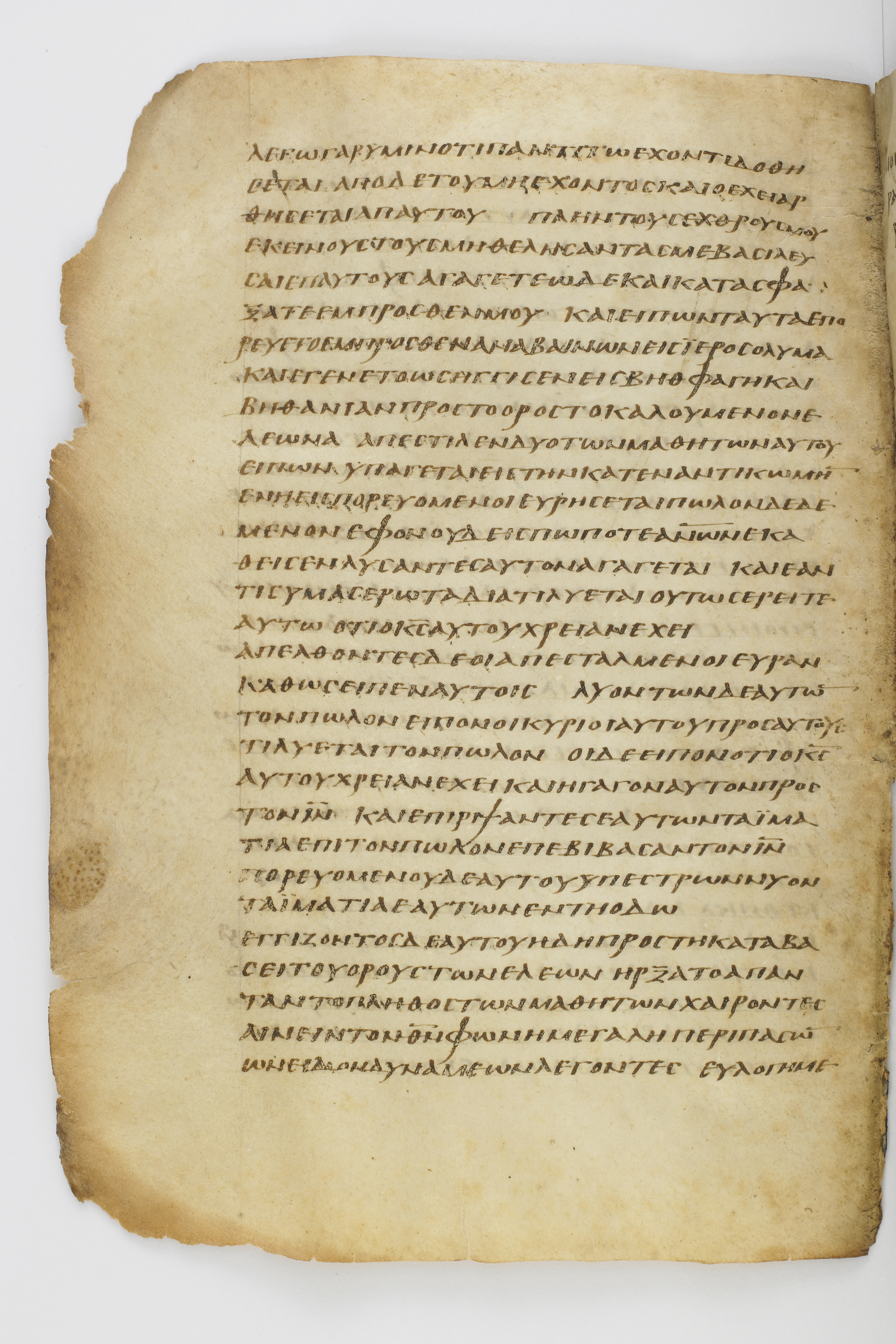 Codex Washingtonianus showing Luke 19:32 from Late 4th to 5th Century found in Egypt (possibly near the Pyramids), currently housed at Freer Gallery of Art, Smithsonian Institution, Washington, D.C.
