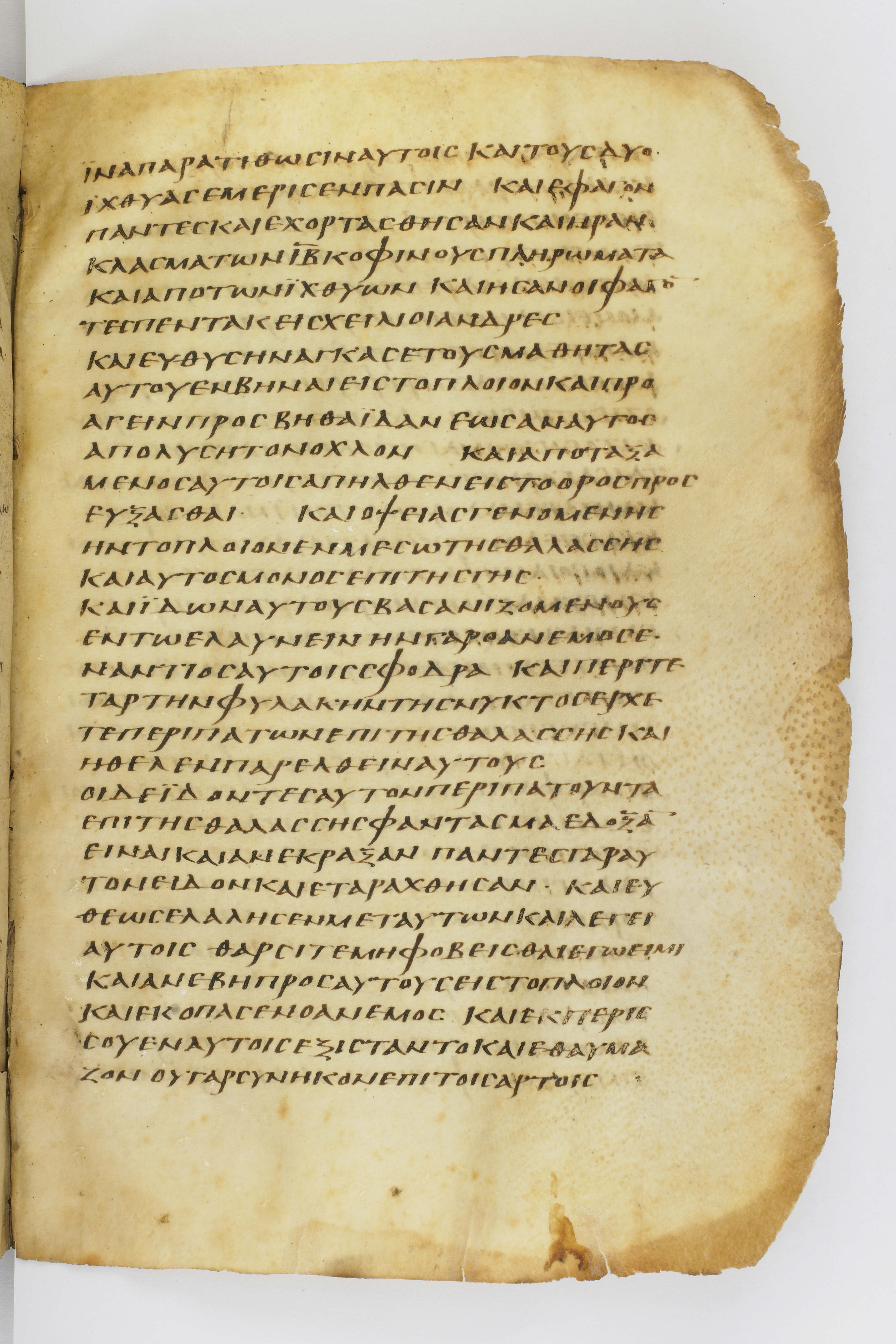 Codex Washingtonianus showing Mark 6:46 from Late 4th to 5th Century found in Egypt (possibly near the Pyramids), currently housed at Freer Gallery of Art, Smithsonian Institution, Washington, D.C.