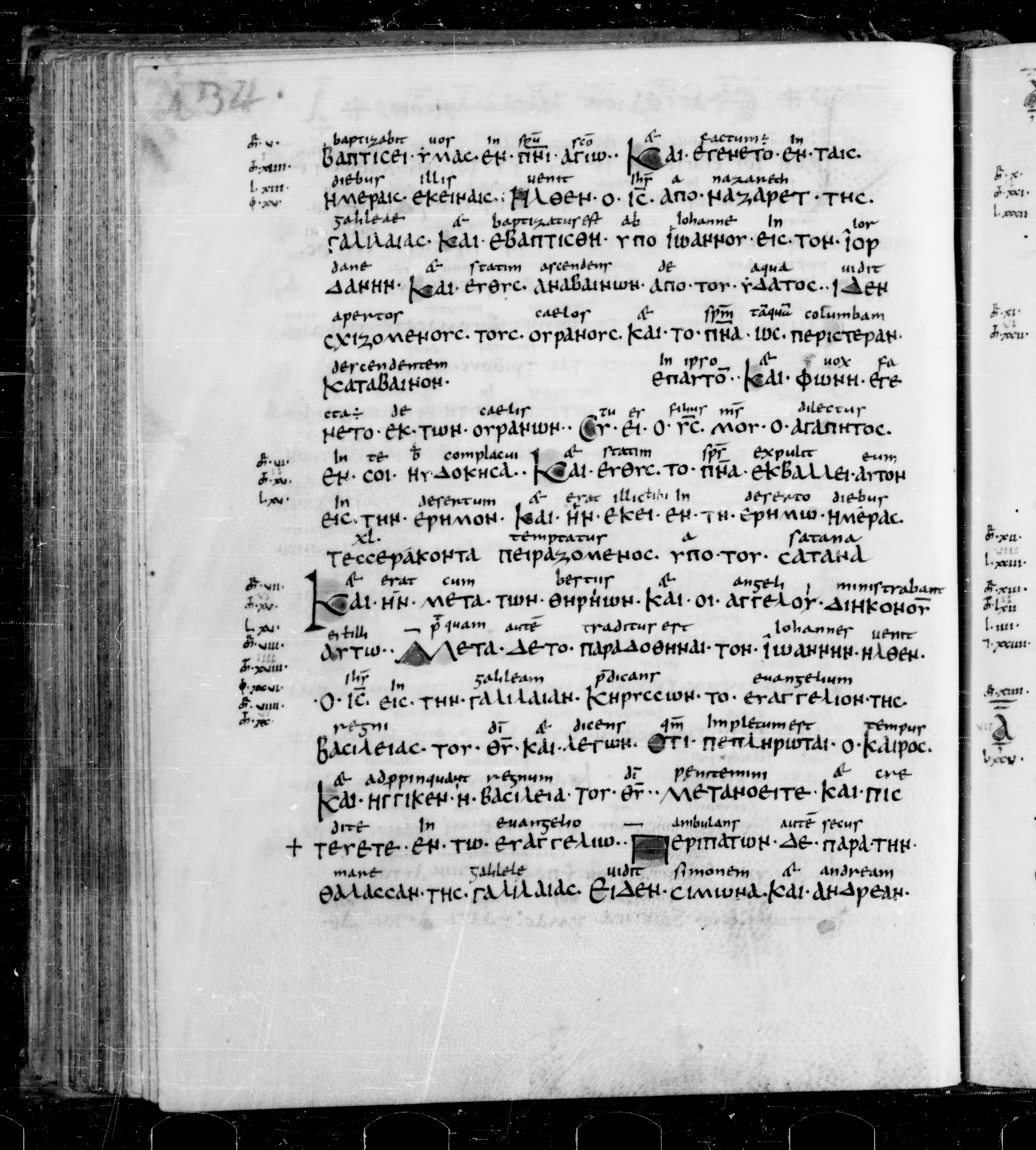 Codex Sangallensis 48 showing Mark 1:13 from 9th Century, currently housed at Abbey library of Saint Gall, St. Gallen, Switzerland