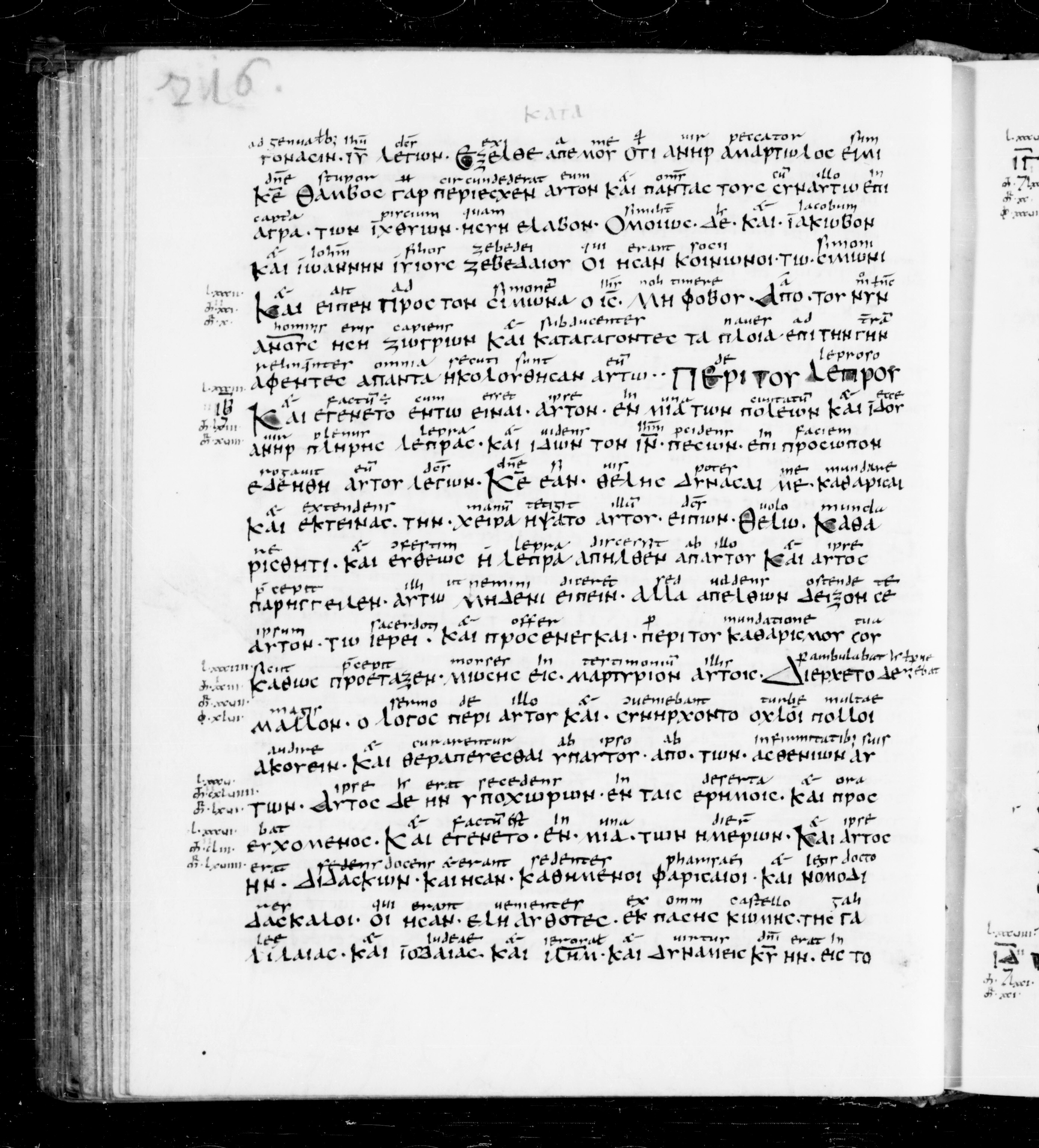 Codex Sangallensis 48 showing Luke 5:13 from 9th Century, currently housed at Abbey library of Saint Gall, St. Gallen, Switzerland