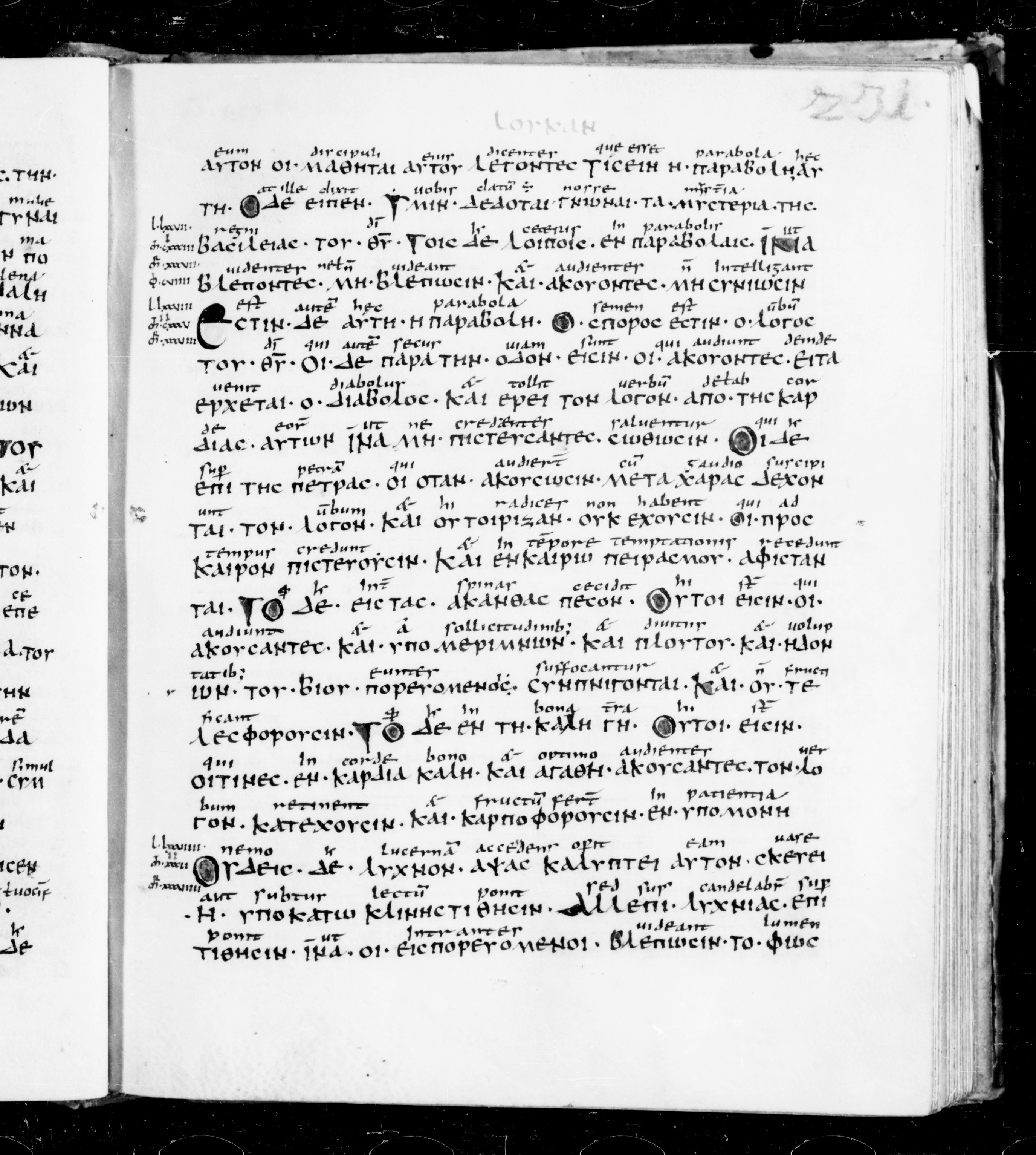 Codex Sangallensis 48 showing Luke 8:13 from 9th Century, currently housed at Abbey library of Saint Gall, St. Gallen, Switzerland