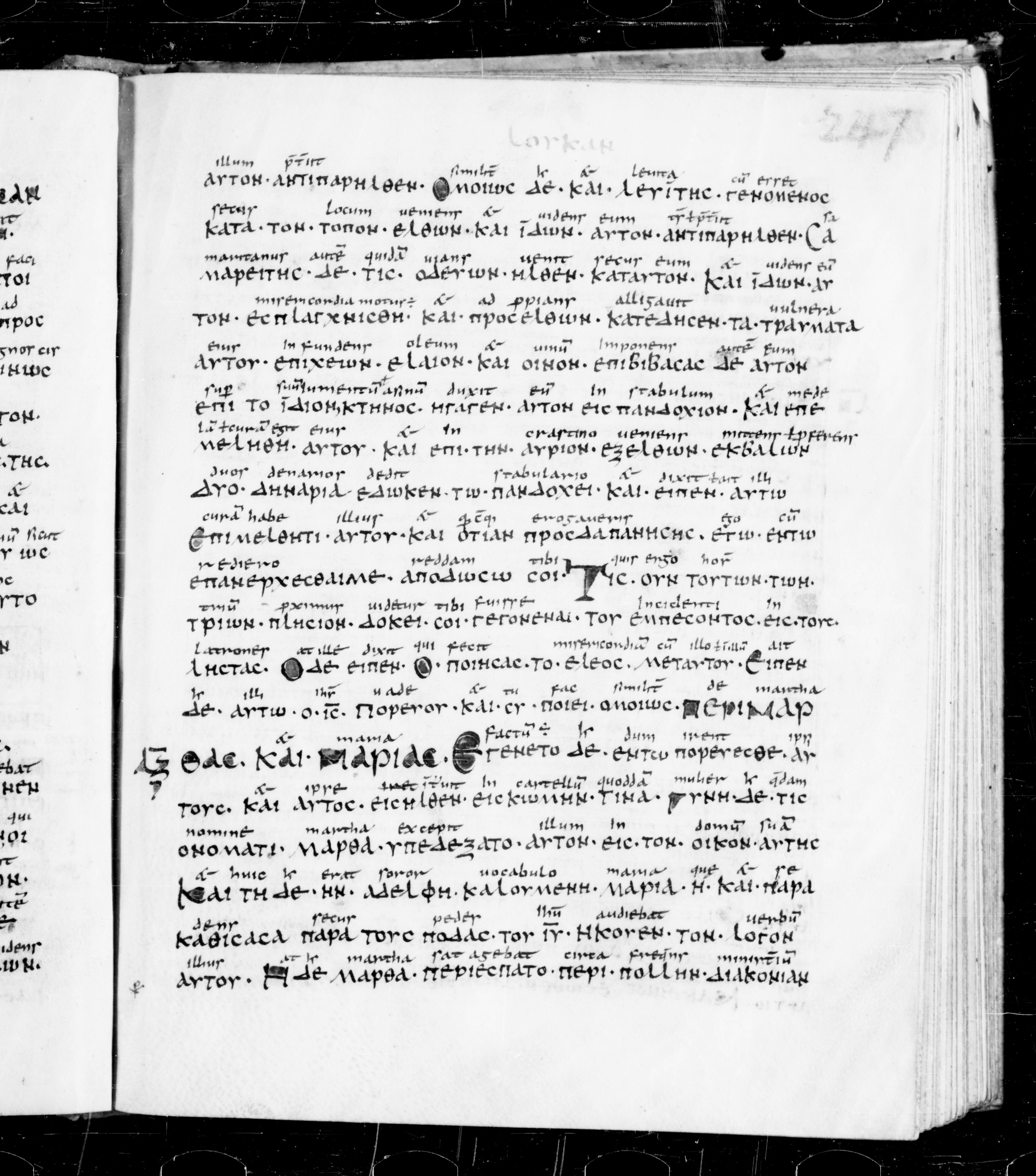 Codex Sangallensis 48 showing Luke 10:39 from 9th Century, currently housed at Abbey library of Saint Gall, St. Gallen, Switzerland