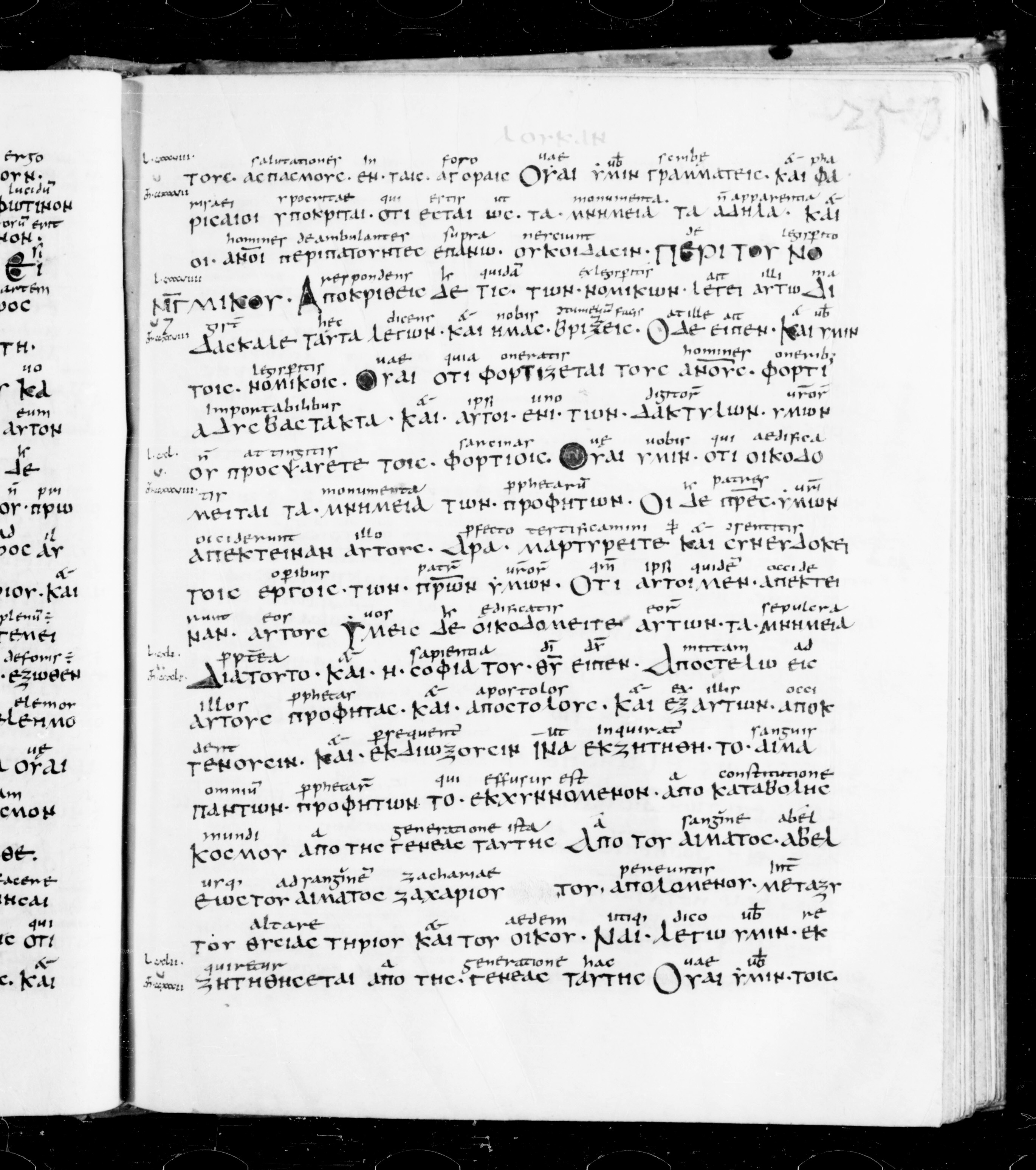 Codex Sangallensis 48 showing Luke 11:49 from 9th Century, currently housed at Abbey library of Saint Gall, St. Gallen, Switzerland