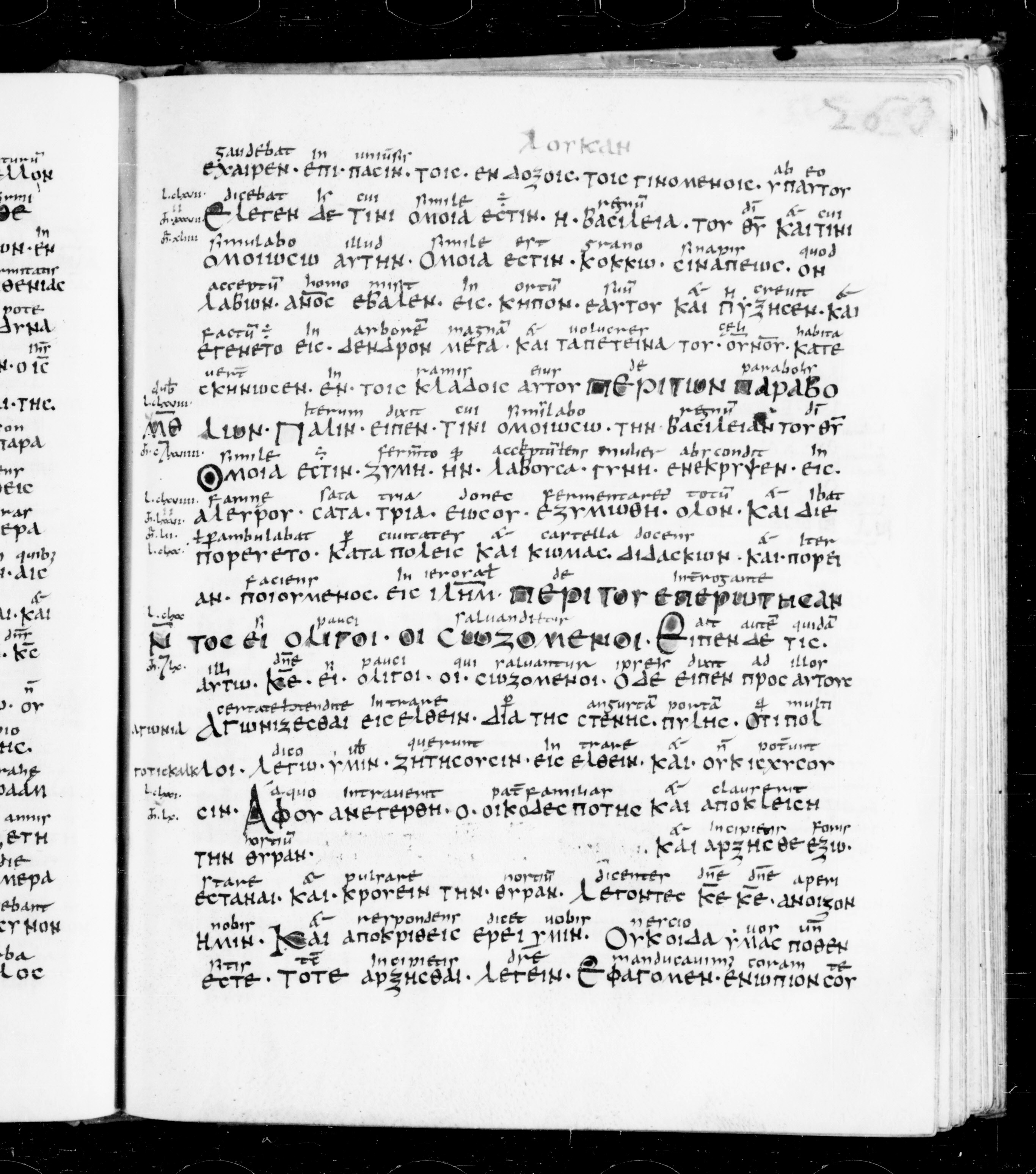 Codex Sangallensis 48 showing Luke 13:21 from 9th Century, currently housed at Abbey library of Saint Gall, St. Gallen, Switzerland