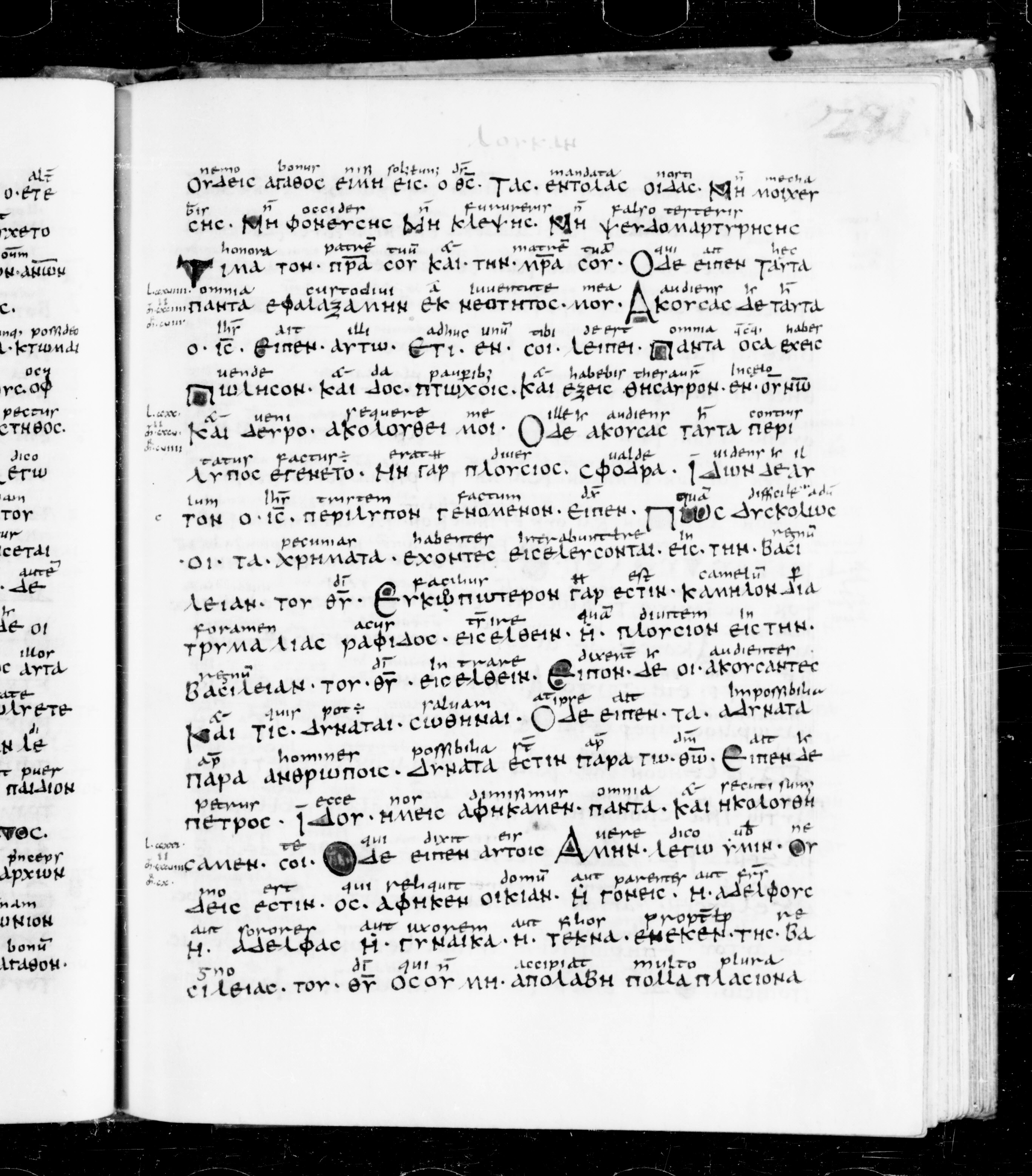Codex Sangallensis 48 showing Luke 18:28 from 9th Century, currently housed at Abbey library of Saint Gall, St. Gallen, Switzerland