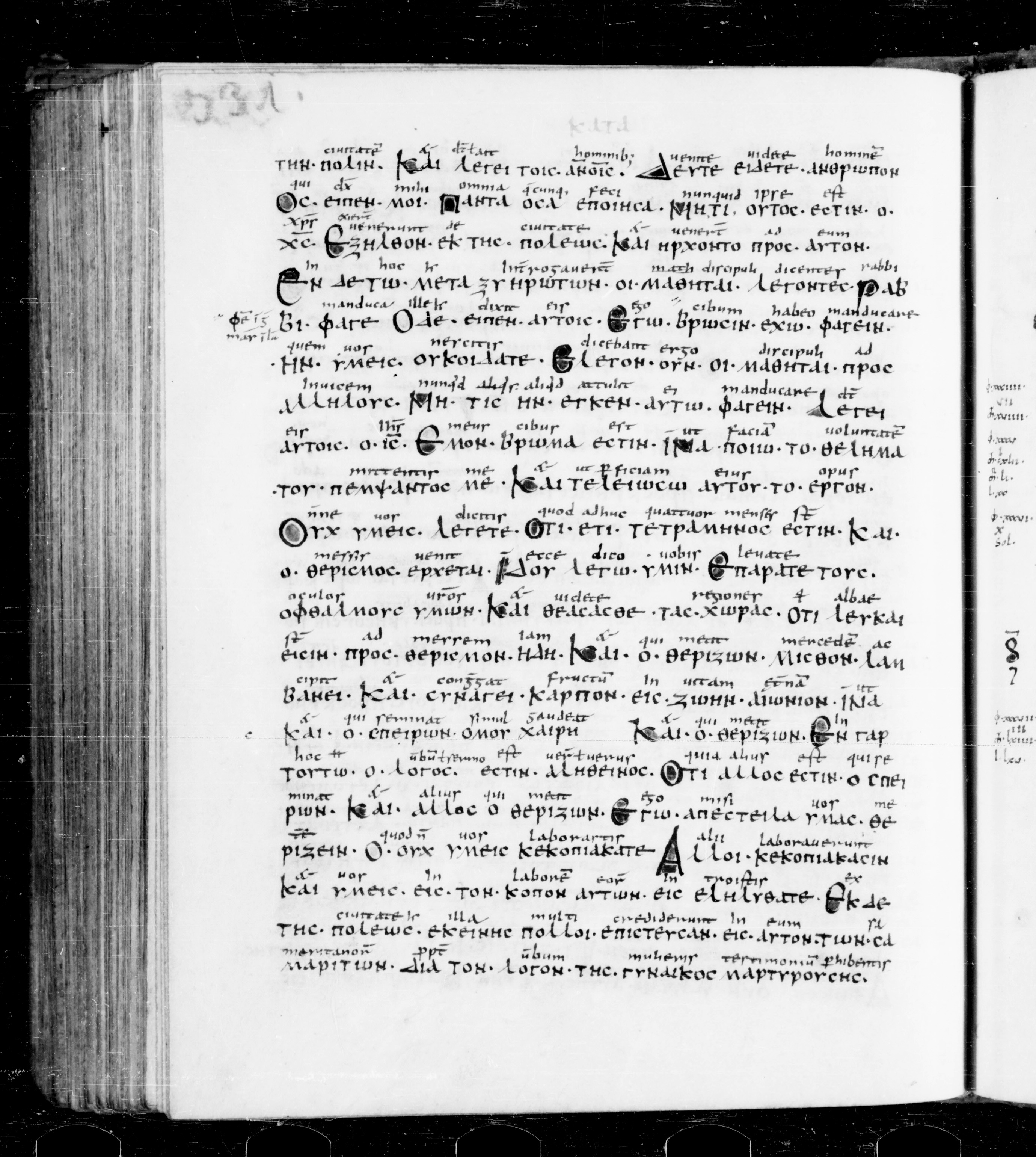Codex Sangallensis 48 showing John 4:32 from 9th Century, currently housed at Abbey library of Saint Gall, St. Gallen, Switzerland