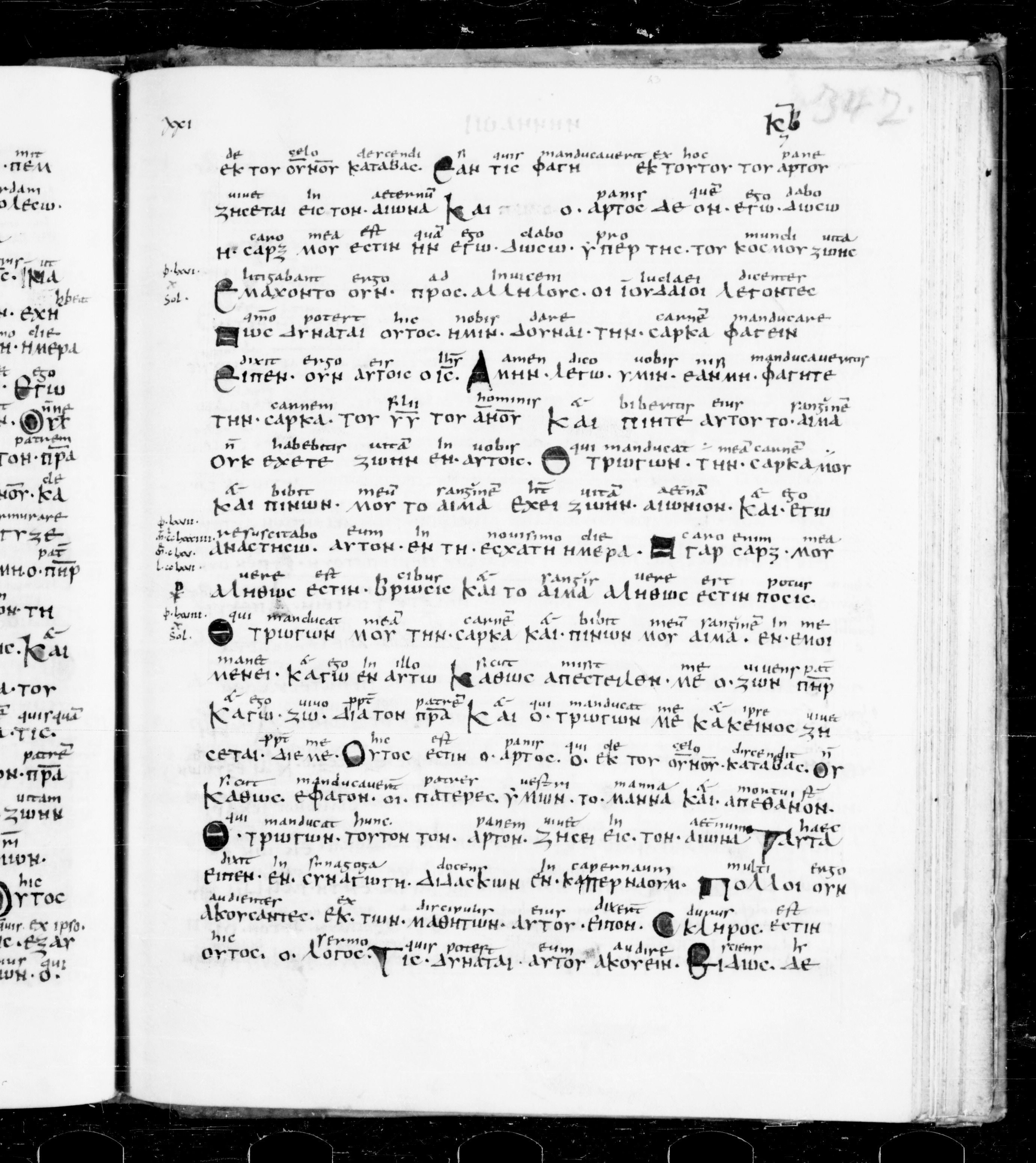 Codex Sangallensis 48 showing John 6:55 from 9th Century, currently housed at Abbey library of Saint Gall, St. Gallen, Switzerland