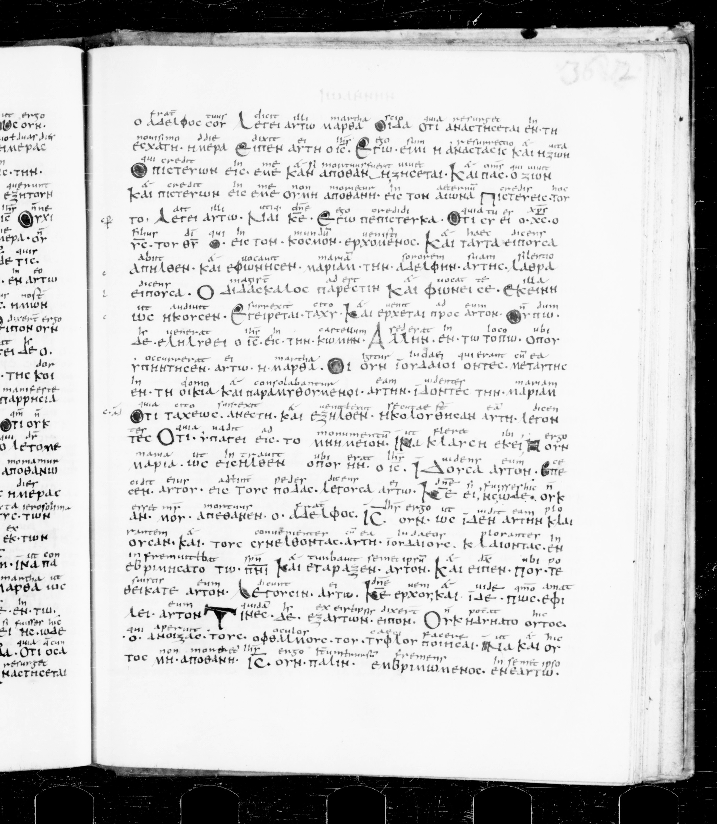 Codex Sangallensis 48 showing John 11:33 from 9th Century, currently housed at Abbey library of Saint Gall, St. Gallen, Switzerland