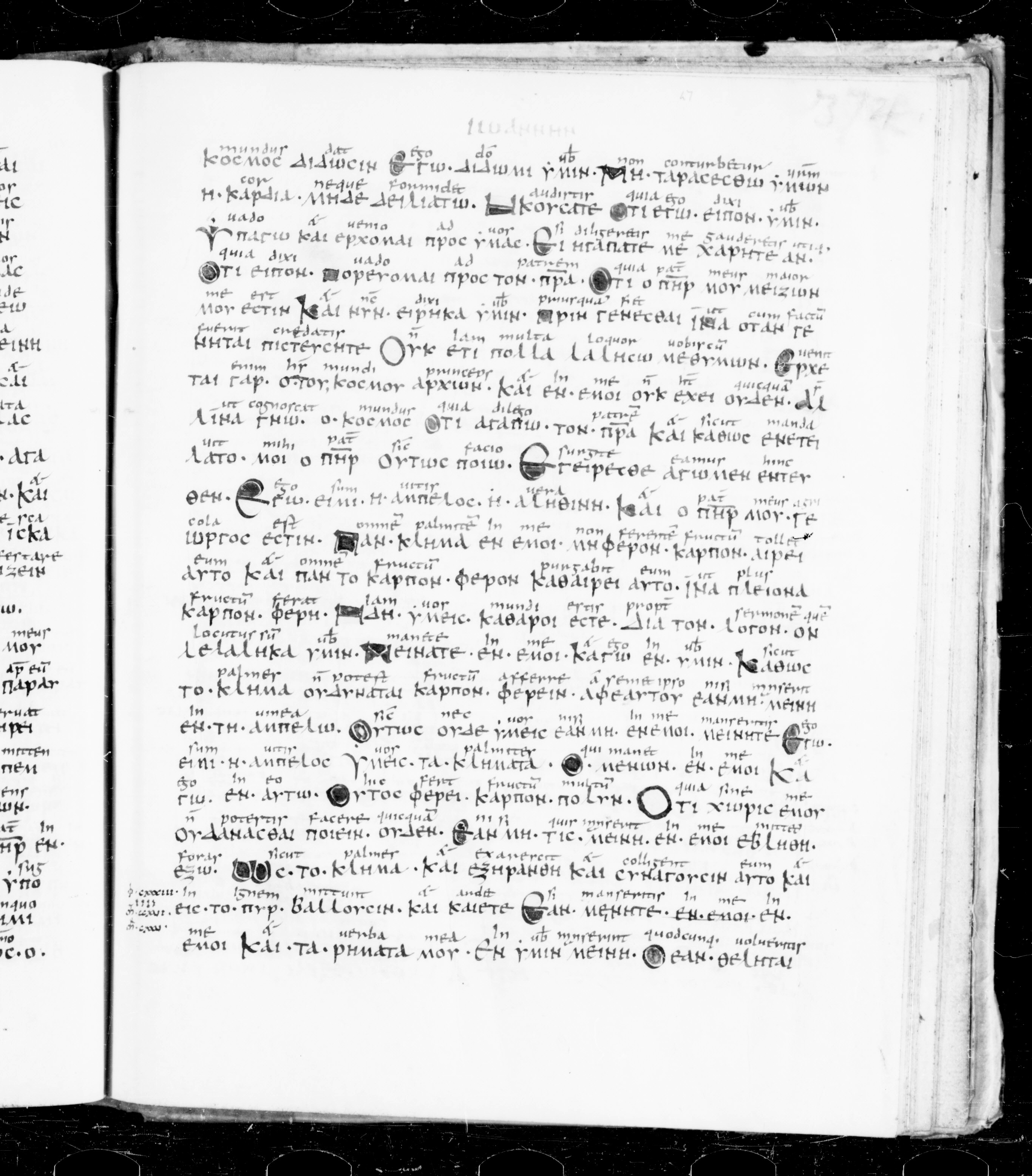Codex Sangallensis 48 showing John 15:1 from 9th Century, currently housed at Abbey library of Saint Gall, St. Gallen, Switzerland