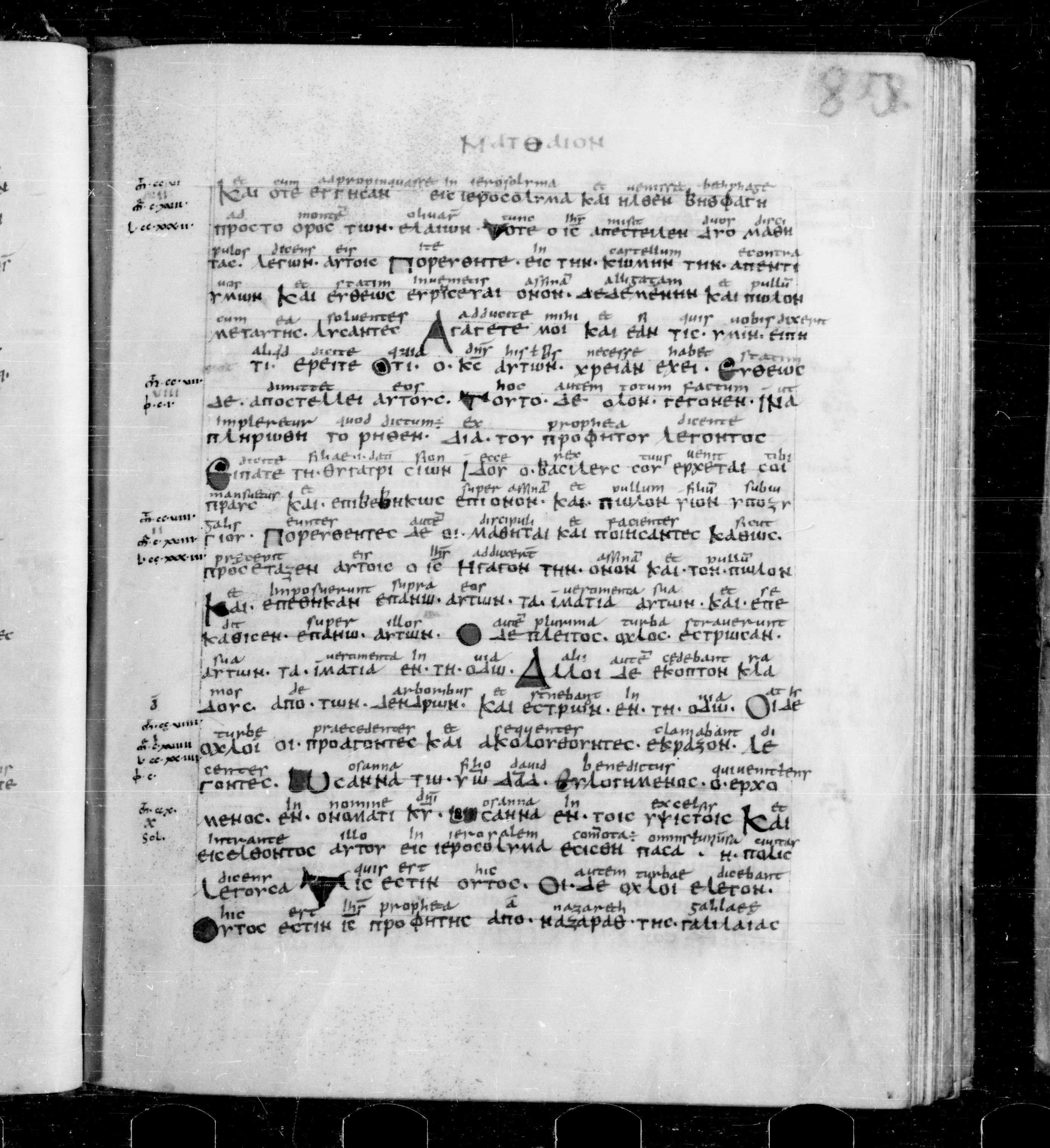 Codex Sangallensis 48 showing Matthew 21:2 from 9th Century, currently housed at Abbey library of Saint Gall, St. Gallen, Switzerland