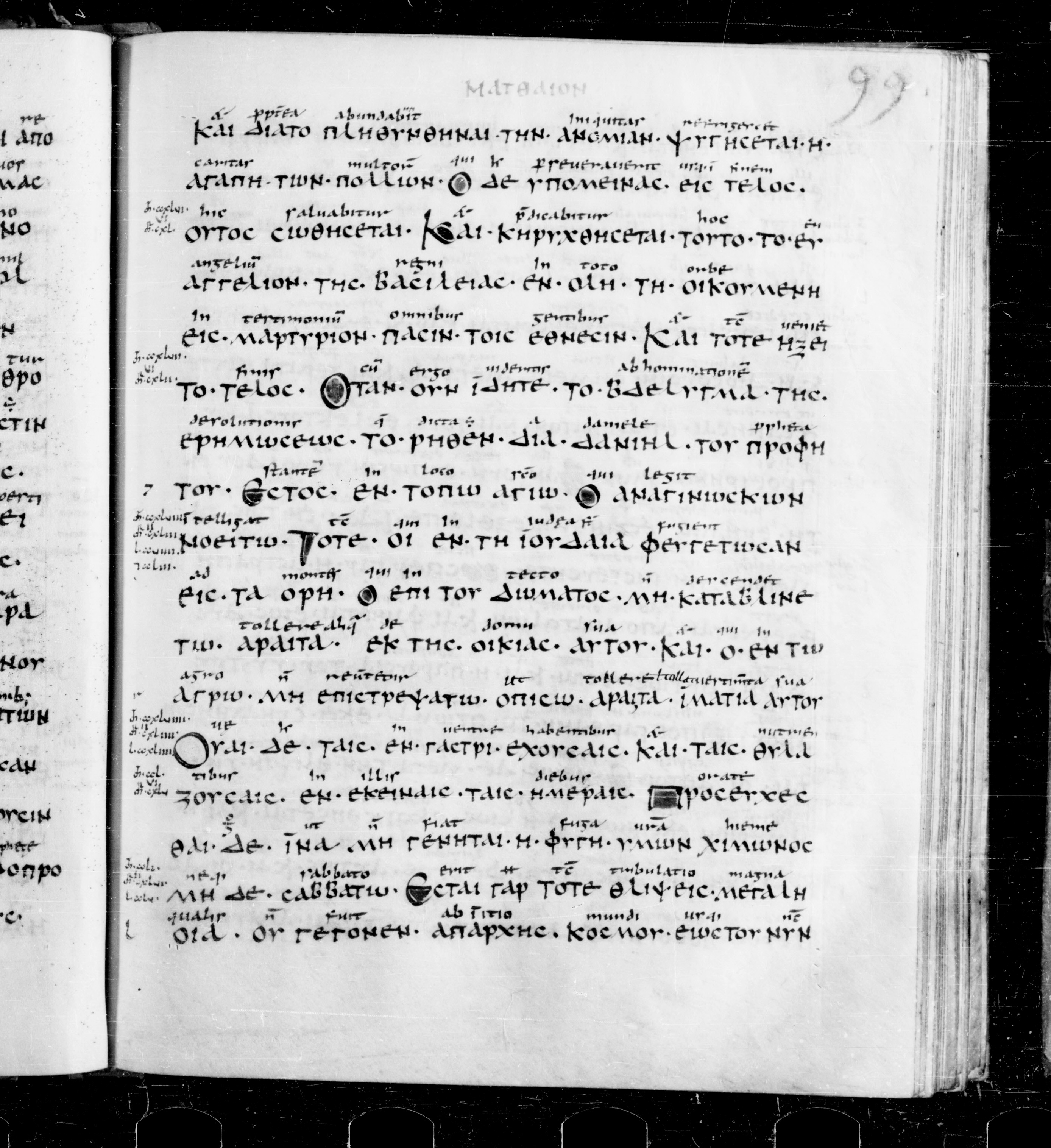 Codex Sangallensis 48 showing Matthew 24:13 from 9th Century, currently housed at Abbey library of Saint Gall, St. Gallen, Switzerland