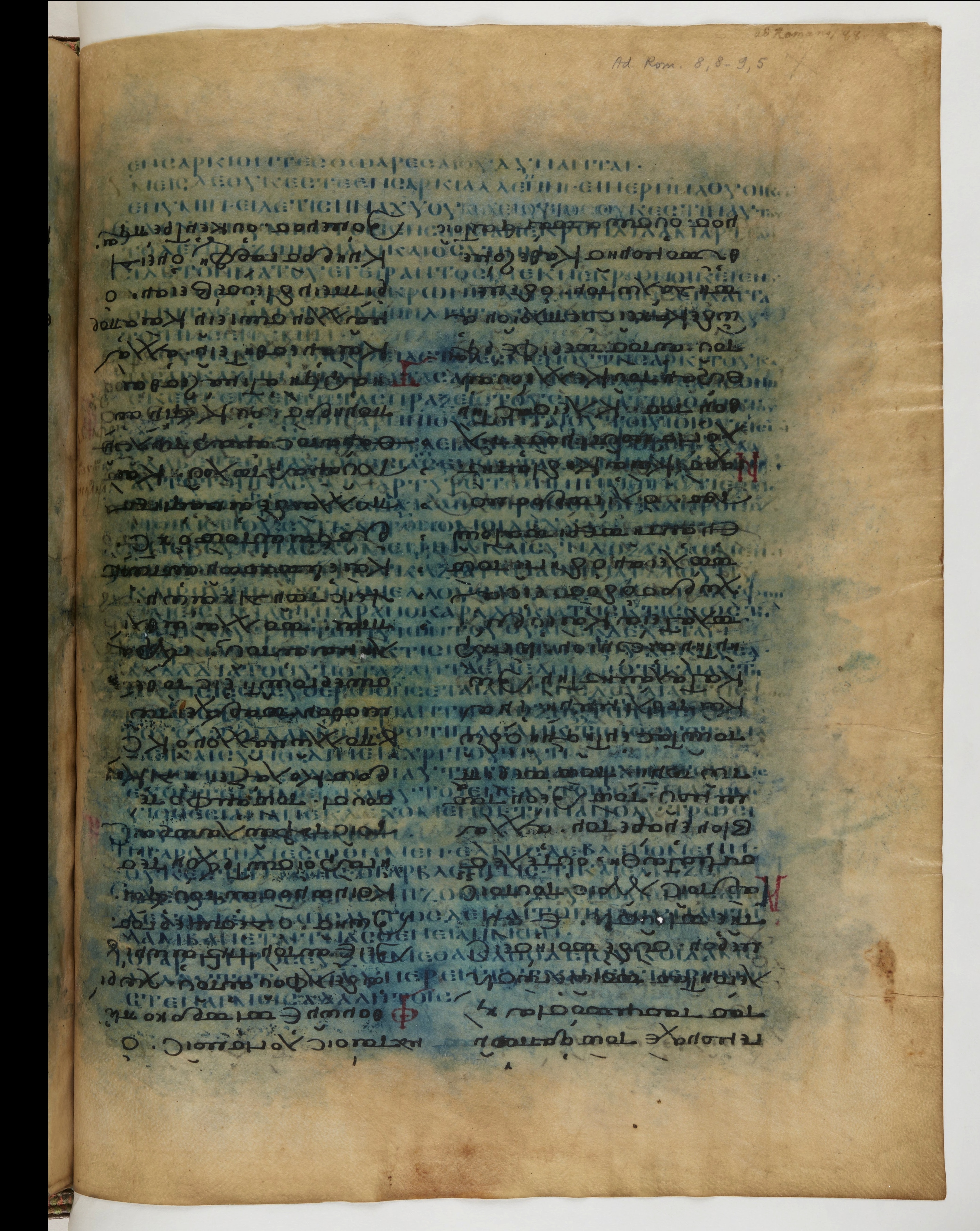Codex Ephraemi Rescriptus showing Romans 8:13 from Mid 5th Century, currently housed at Bibliothèque nationale de France, Paris