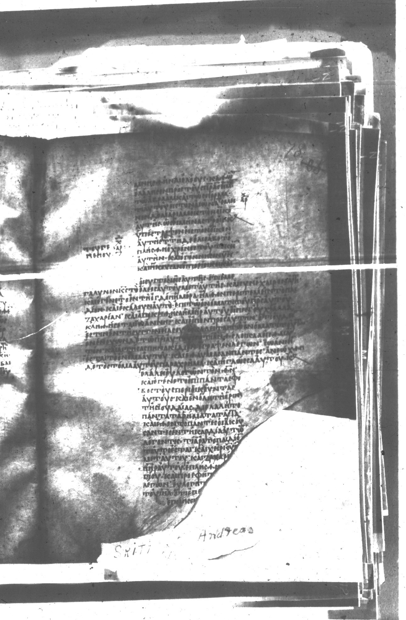 Uncial 047 showing Luke 1:64 from 8th Century found in Monastery of St. Andrew, Athos Peninsula, currently housed at Princeton University Library, Princeton, New Jersey