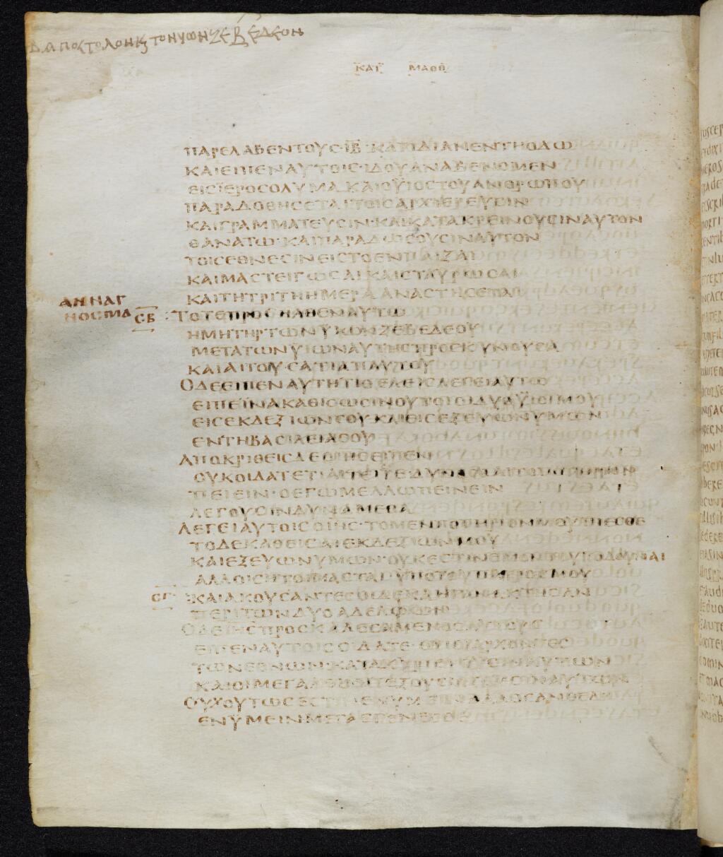 Codex Bezae showing Matthew 20:21 from Late 4th or early 5th Century found in Disputed (likely Southern France or Beirut), currently housed at Cambridge University Library, UK