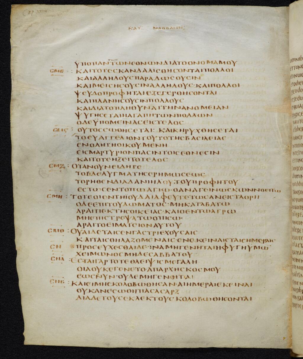 Codex Bezae showing Matthew 24:13 from Late 4th or early 5th Century found in Disputed (likely Southern France or Beirut), currently housed at Cambridge University Library, UK