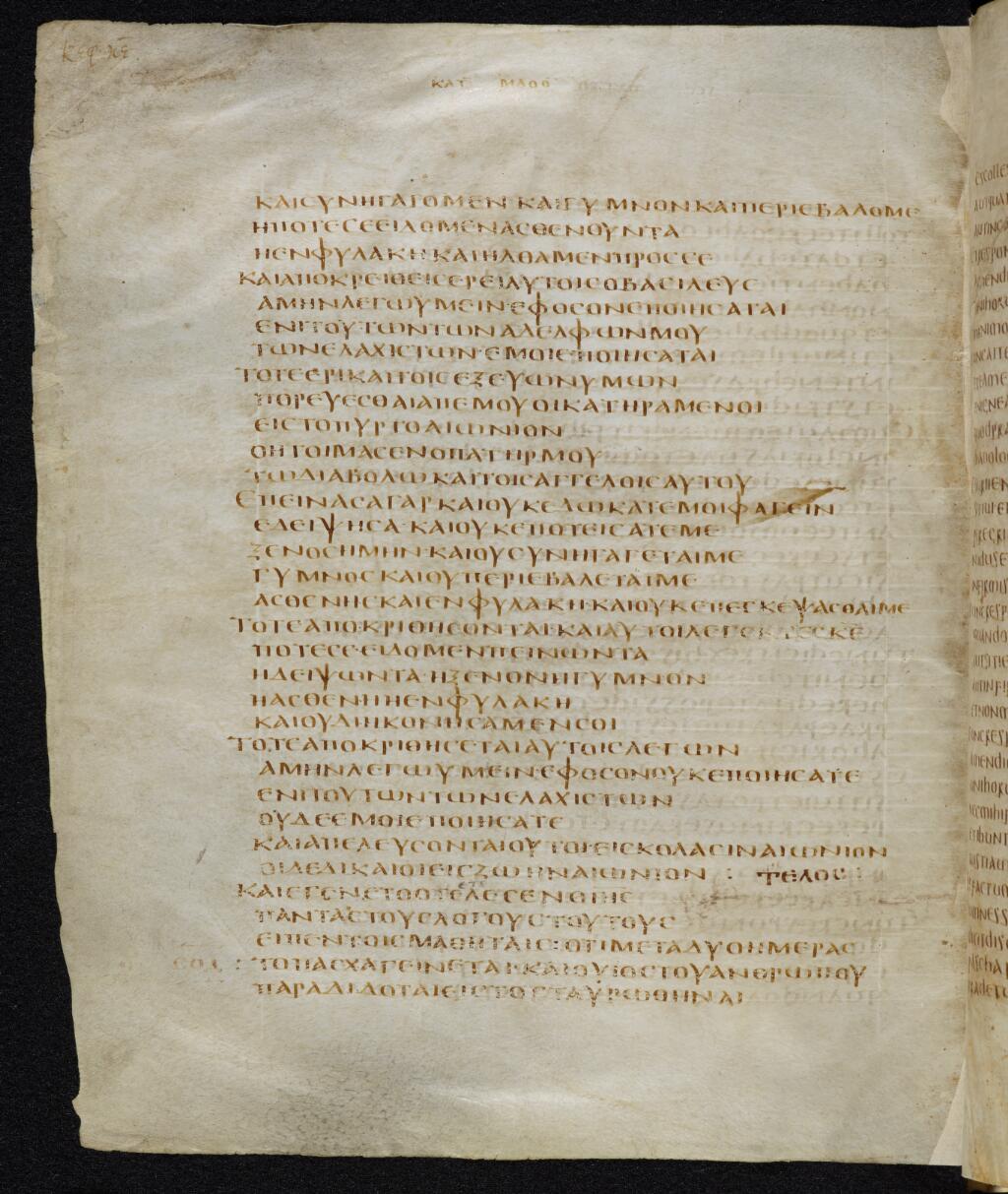 Codex Bezae showing Matthew 25:39 from Late 4th or early 5th Century found in Disputed (likely Southern France or Beirut), currently housed at Cambridge University Library, UK