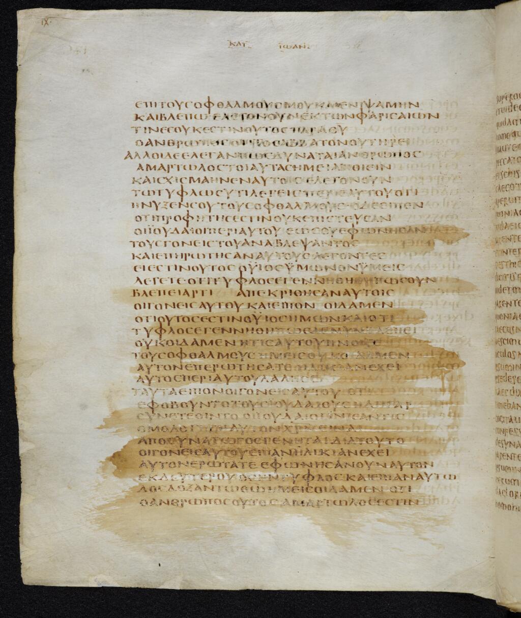 Codex Bezae showing John 9:21 from Late 4th or early 5th Century found in Disputed (likely Southern France or Beirut), currently housed at Cambridge University Library, UK