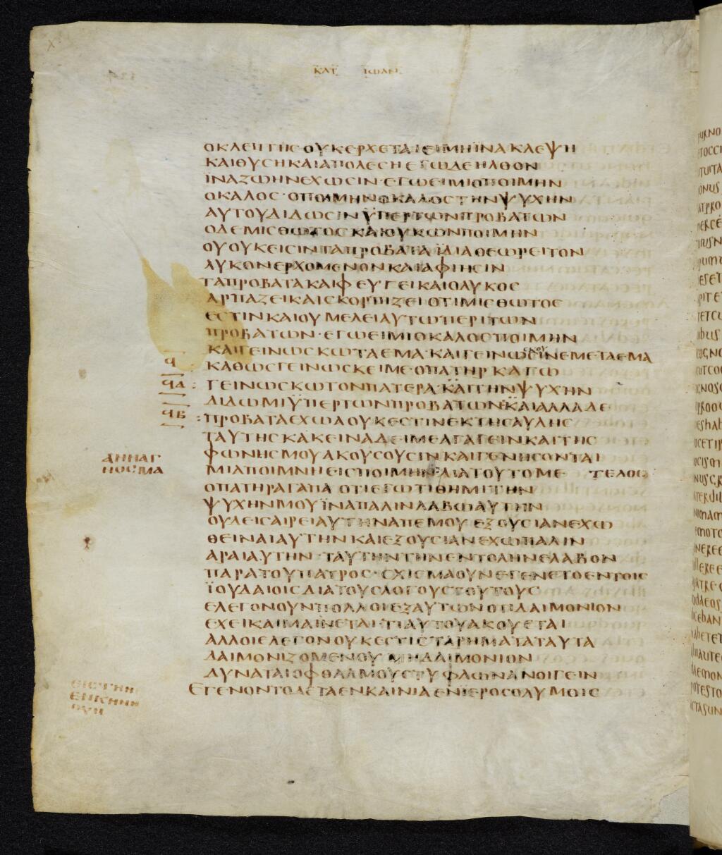 Codex Bezae showing John 10:21 from Late 4th or early 5th Century found in Disputed (likely Southern France or Beirut), currently housed at Cambridge University Library, UK