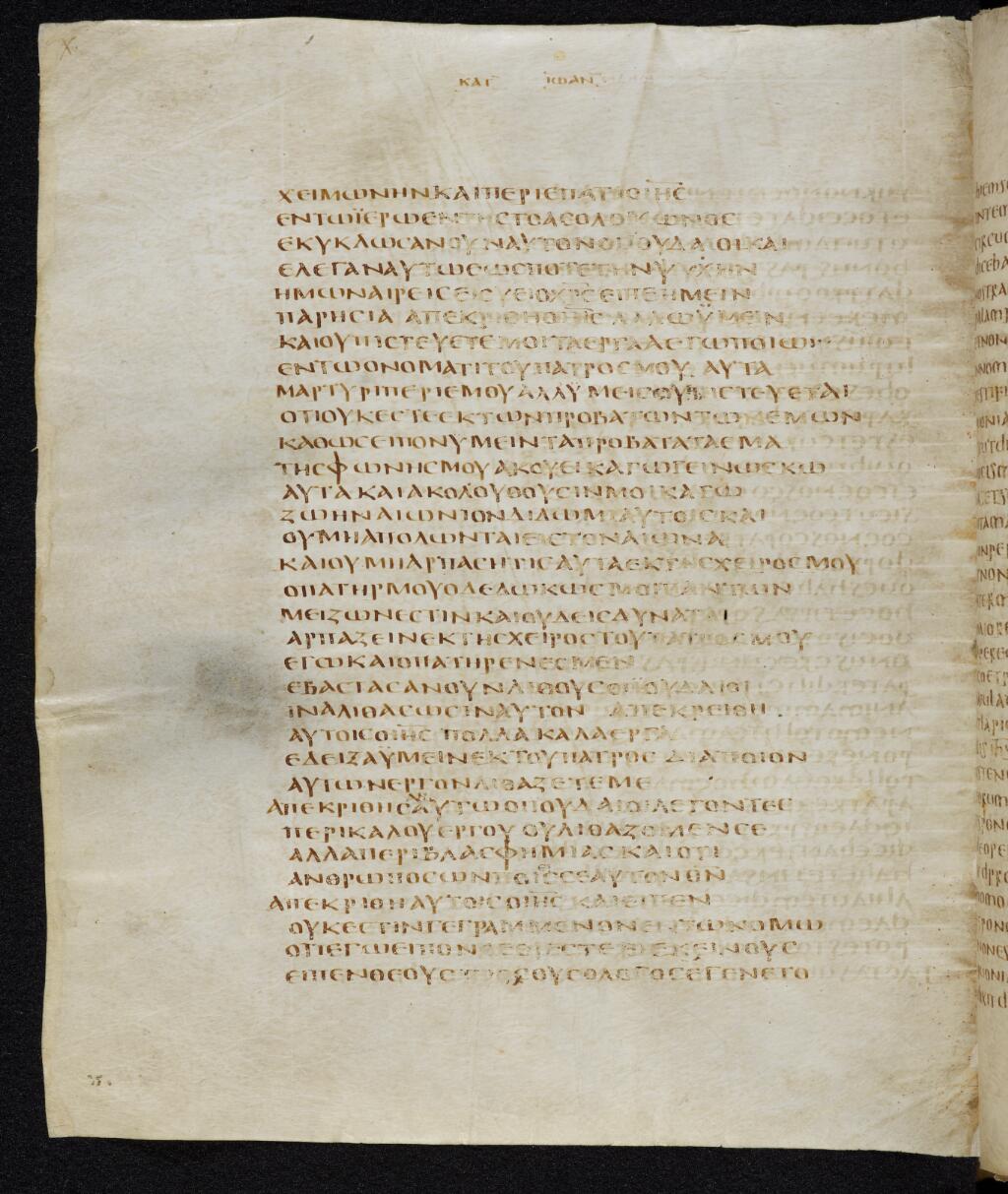 Codex Bezae showing John 10:32 from Late 4th or early 5th Century found in Disputed (likely Southern France or Beirut), currently housed at Cambridge University Library, UK