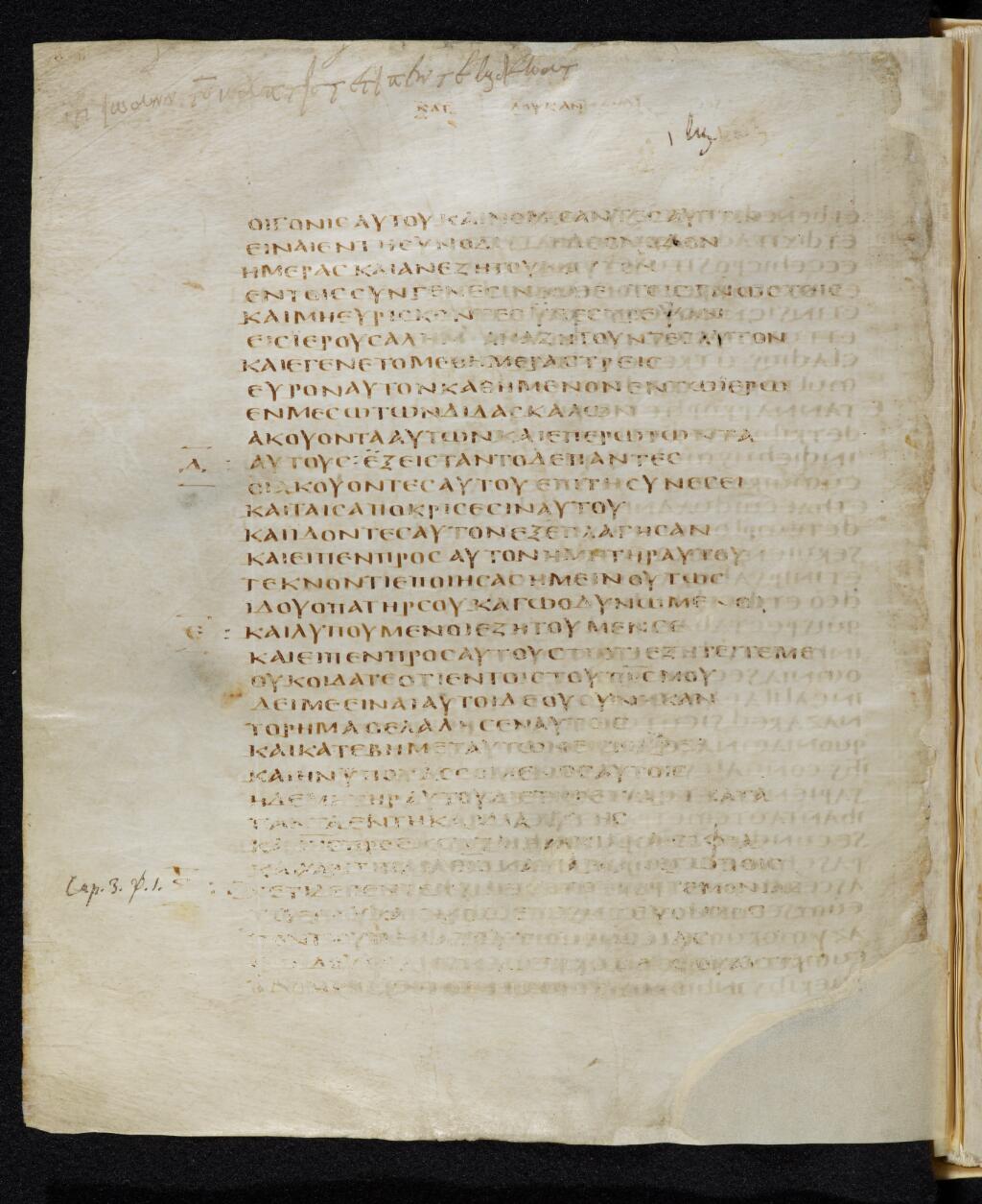 Codex Bezae showing Luke 2:49 from Late 4th or early 5th Century found in Disputed (likely Southern France or Beirut), currently housed at Cambridge University Library, UK
