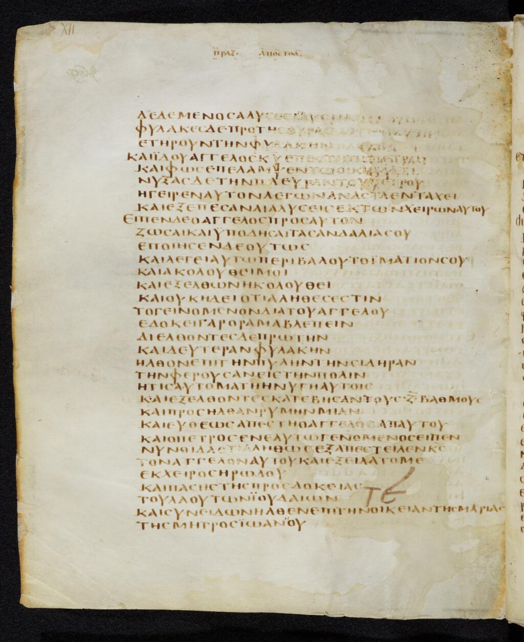 Codex Bezae showing Acts 12:8 from Late 4th or early 5th Century found in Disputed (likely Southern France or Beirut), currently housed at Cambridge University Library, UK