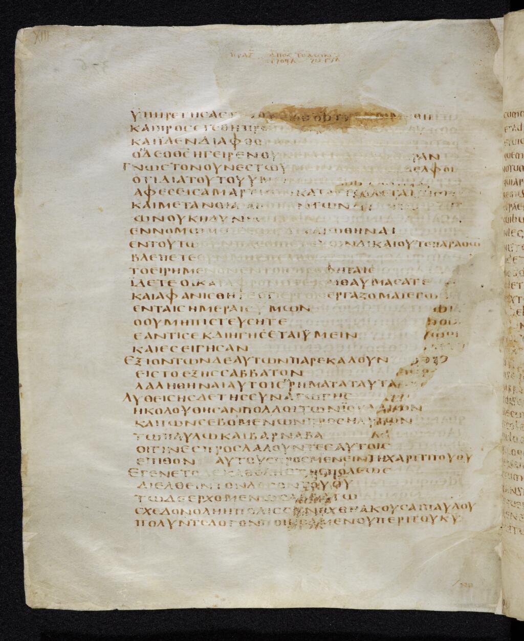 Codex Bezae showing Acts 13:39 from Late 4th or early 5th Century found in Disputed (likely Southern France or Beirut), currently housed at Cambridge University Library, UK