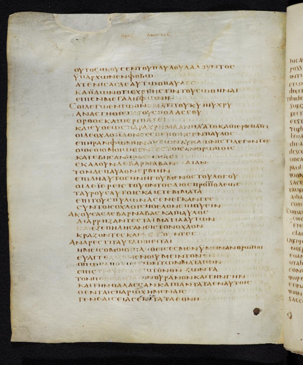 Codex Bezae showing Acts 14:10 from Late 4th or early 5th Century found in Disputed (likely Southern France or Beirut), currently housed at Cambridge University Library, UK