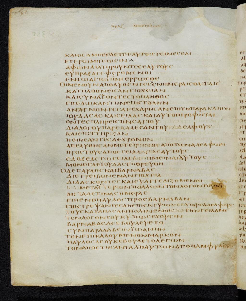 Codex Bezae showing Acts 15:32 from Late 4th or early 5th Century found in Disputed (likely Southern France or Beirut), currently housed at Cambridge University Library, UK