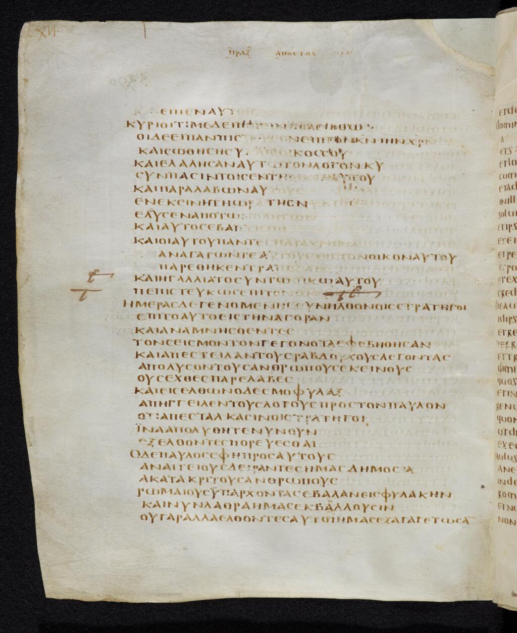 Codex Bezae showing Acts 16:32 from Late 4th or early 5th Century found in Disputed (likely Southern France or Beirut), currently housed at Cambridge University Library, UK