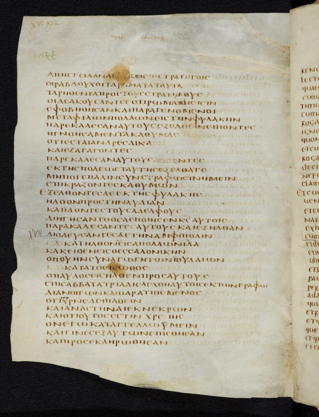Codex Bezae showing Acts 16:39 from Late 4th or early 5th Century found in Disputed (likely Southern France or Beirut), currently housed at Cambridge University Library, UK
