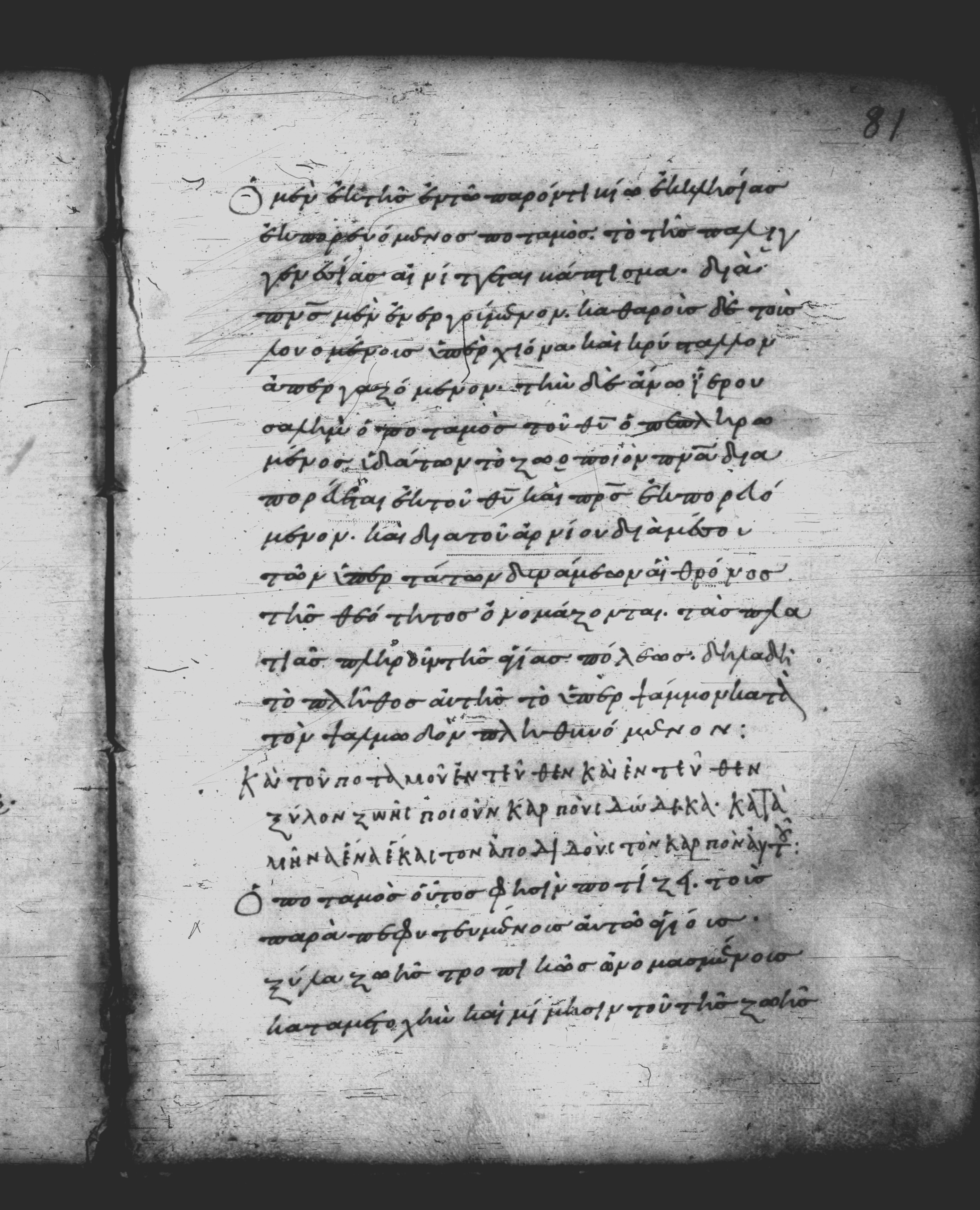 Uncial 051 (Scan 2) showing Revelation 22:2 from 10th Century, currently housed at Pantokratoros Monastery, Mount Athos