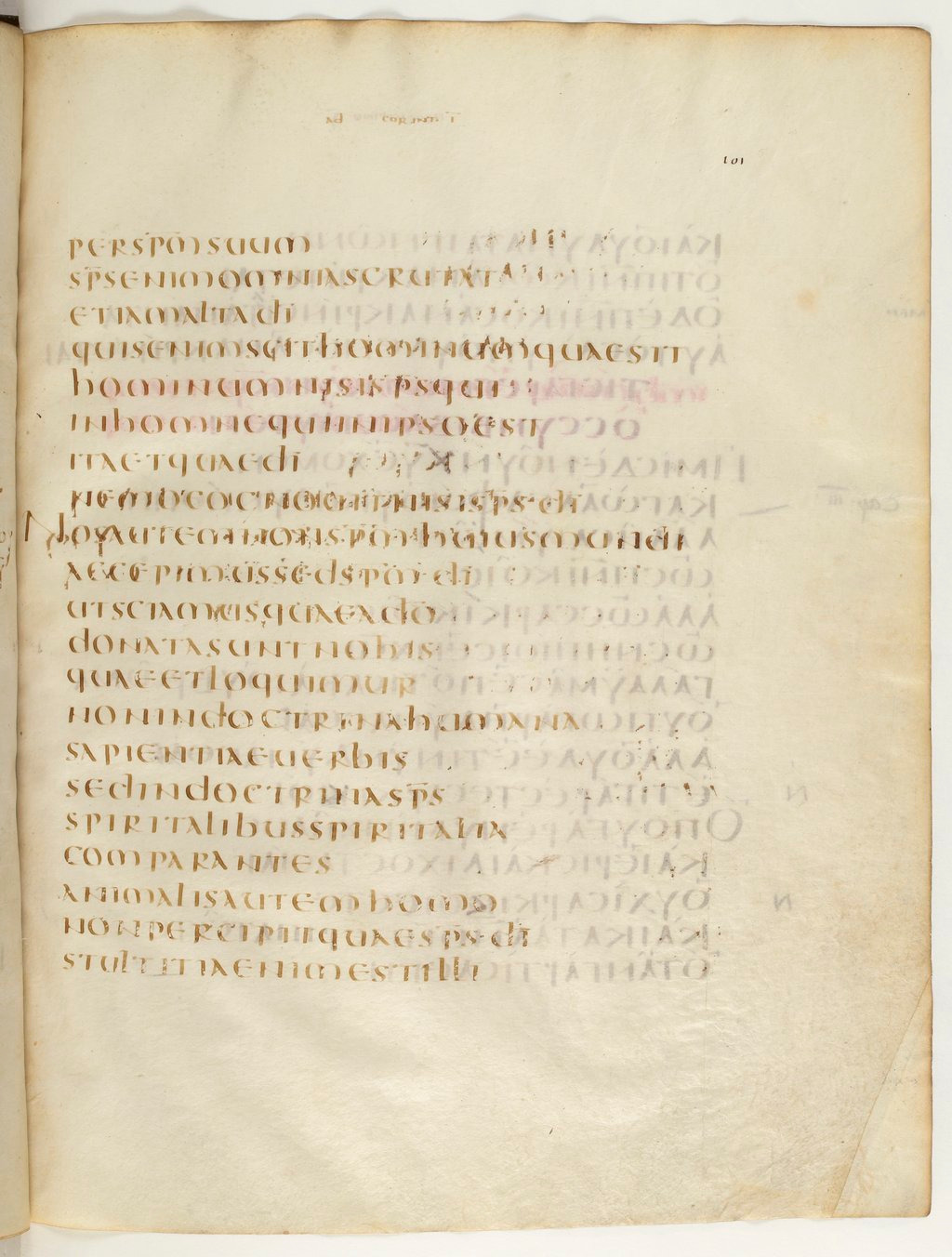 Codex Claromontanus (Scan 2) showing 1 Corinthians 2:13 from 5th / 6th Century found in Clermont-Ferrand, France, currently housed at Bibliothèque nationale de France, Paris