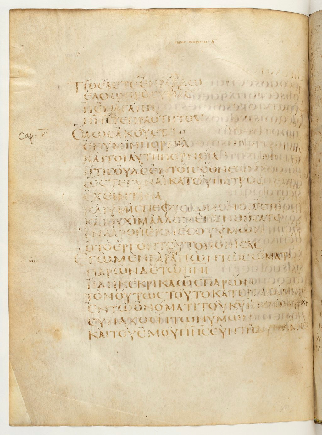 Codex Claromontanus (Scan 1) showing 1 Corinthians 5:2 from 5th / 6th Century found in Clermont-Ferrand, France, currently housed at Bibliothèque nationale de France, Paris