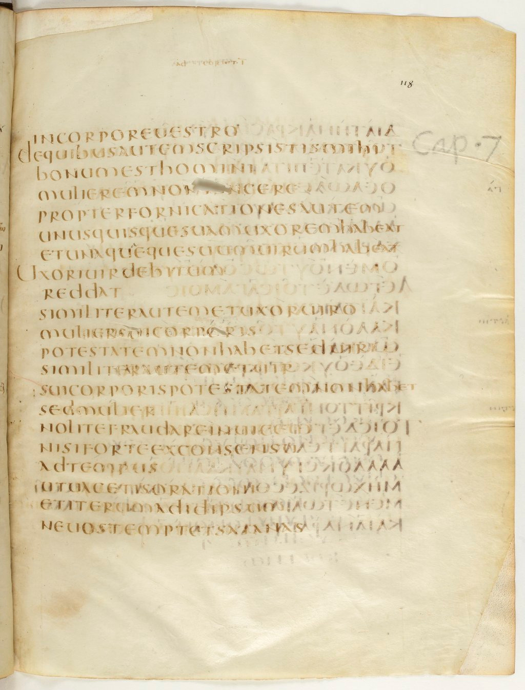 Codex Claromontanus (Scan 2) showing 1 Corinthians 7:3 from 5th / 6th Century found in Clermont-Ferrand, France, currently housed at Bibliothèque nationale de France, Paris