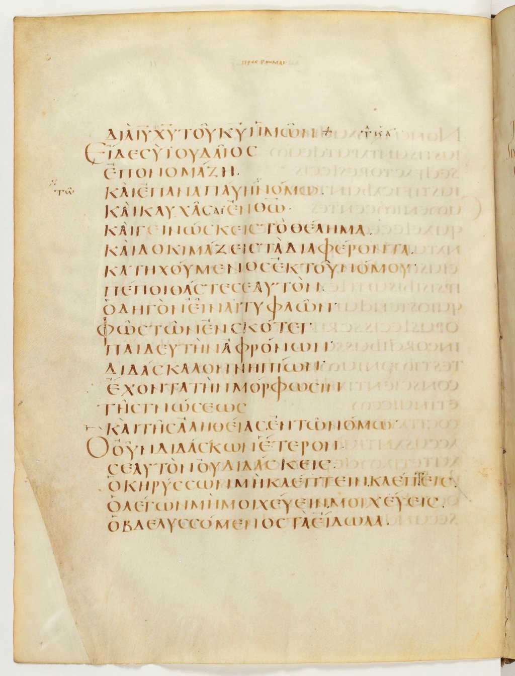 Codex Claromontanus (Scan 1) showing Romans 2:21 from 5th / 6th Century found in Clermont-Ferrand, France, currently housed at Bibliothèque nationale de France, Paris
