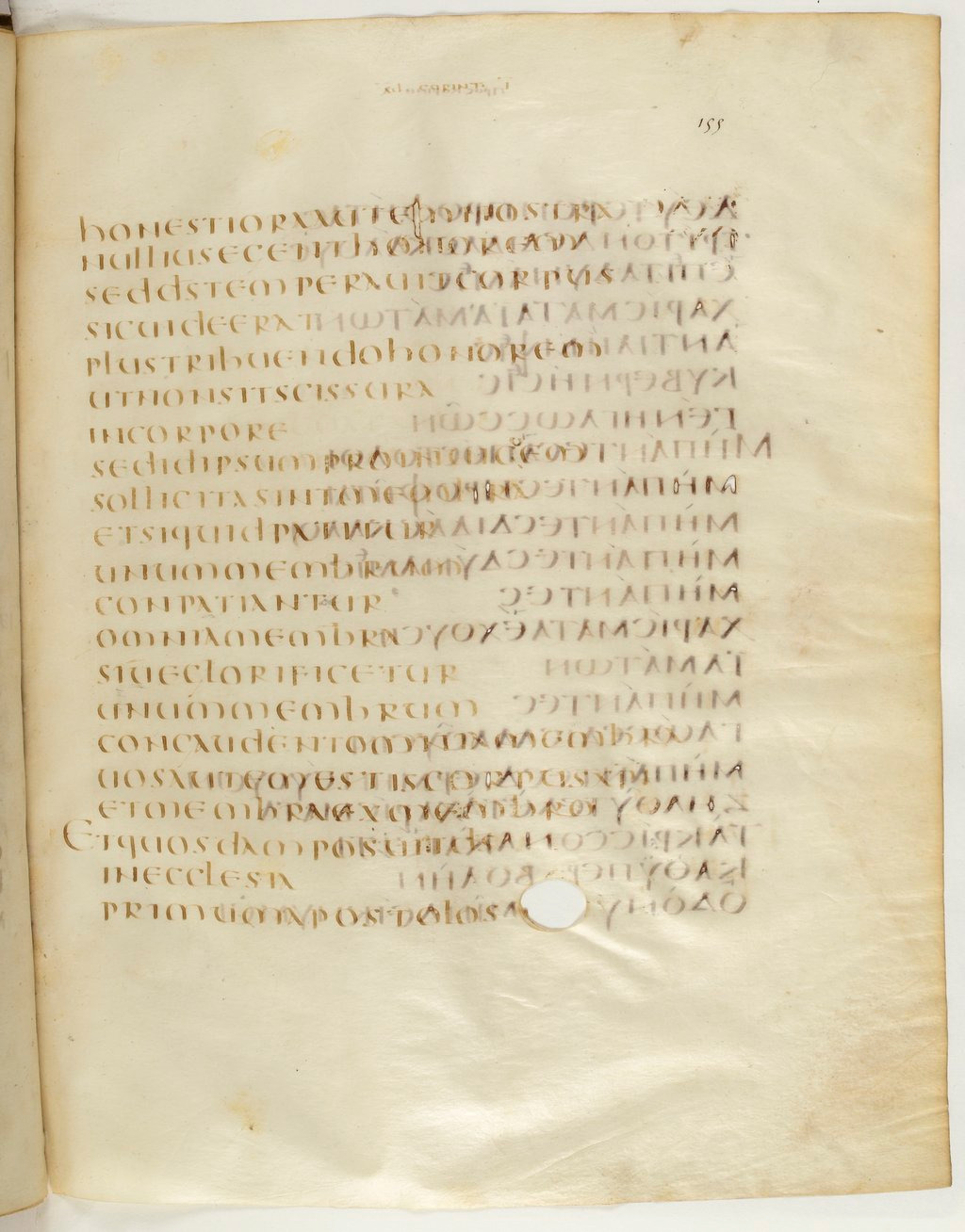 Codex Claromontanus (Scan 4) showing 1 Corinthians 12:23 from 5th / 6th Century found in Clermont-Ferrand, France, currently housed at Bibliothèque nationale de France, Paris