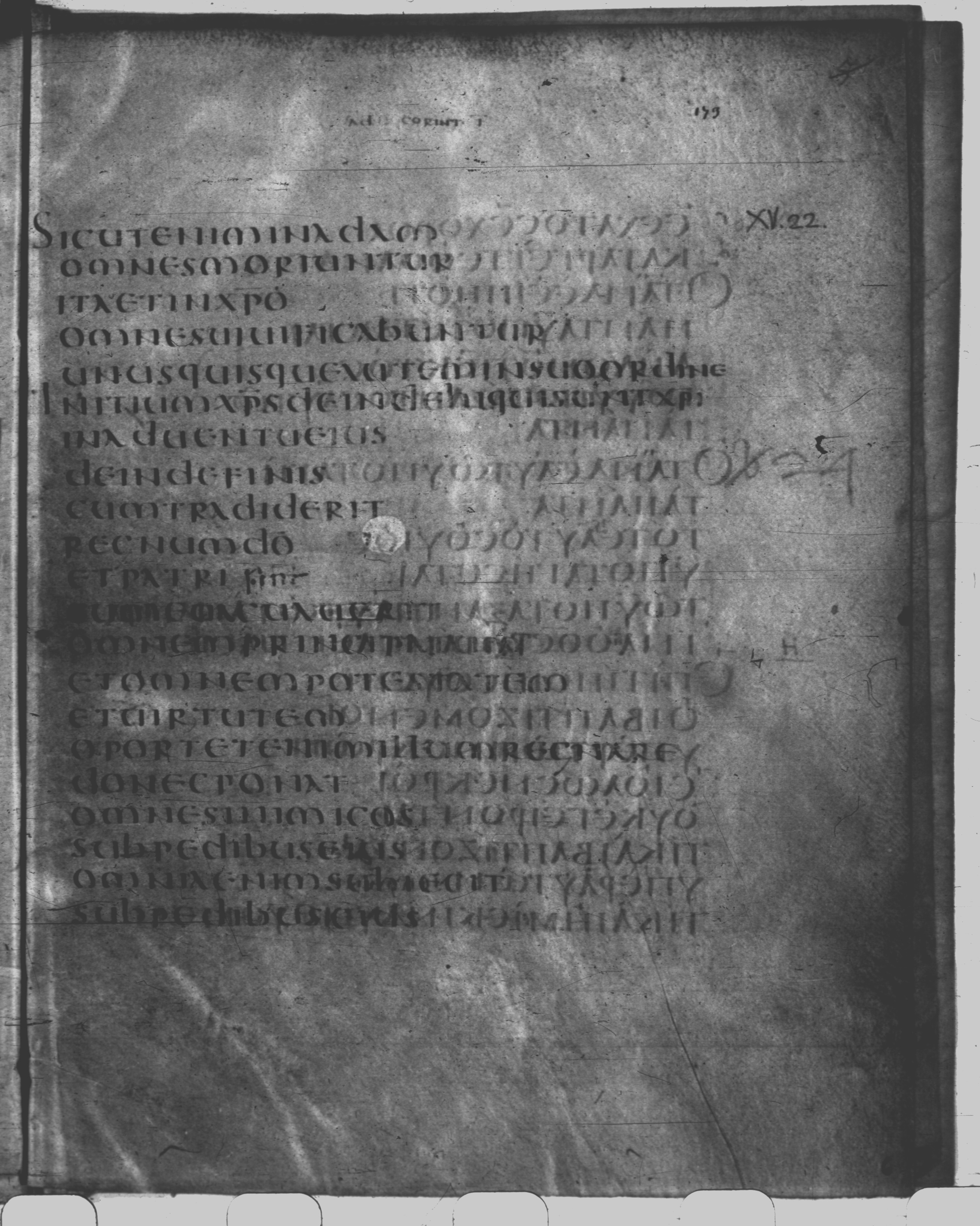 Codex Claromontanus (Scan 2) showing 1 Corinthians 15:22 from 5th / 6th Century found in Clermont-Ferrand, France, currently housed at Bibliothèque nationale de France, Paris