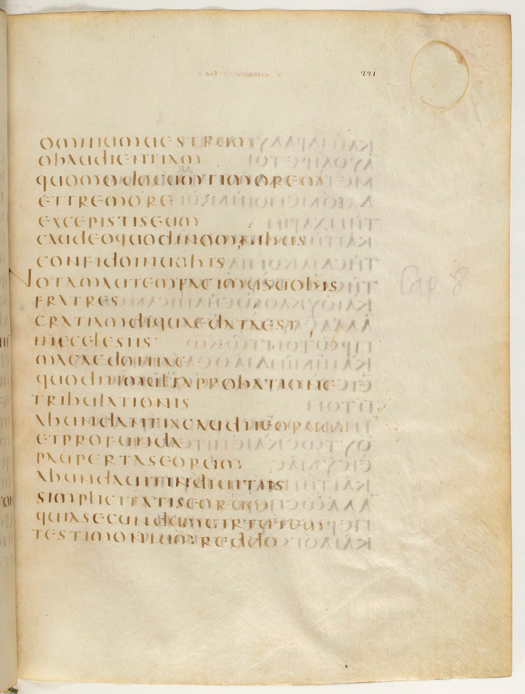 Codex Claromontanus (Scan 2) showing 2 Corinthians 8:2 from 5th / 6th Century found in Clermont-Ferrand, France, currently housed at Bibliothèque nationale de France, Paris