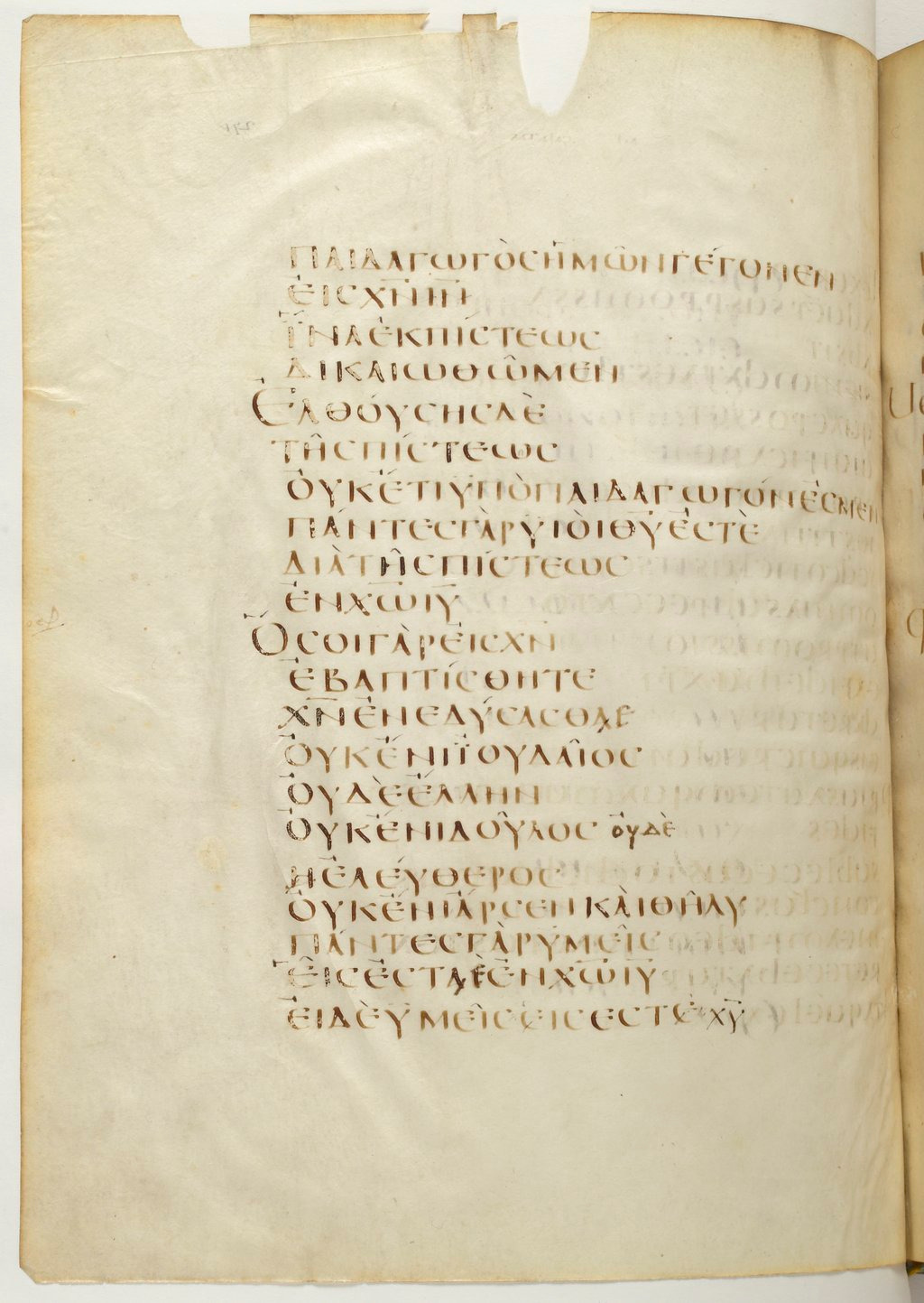 Codex Claromontanus (Scan 1) showing Galatians 3:28 from 5th / 6th Century found in Clermont-Ferrand, France, currently housed at Bibliothèque nationale de France, Paris