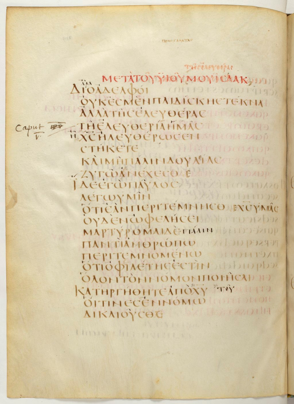 Codex Claromontanus (Scan 1) showing Galatians 5:2 from 5th / 6th Century found in Clermont-Ferrand, France, currently housed at Bibliothèque nationale de France, Paris