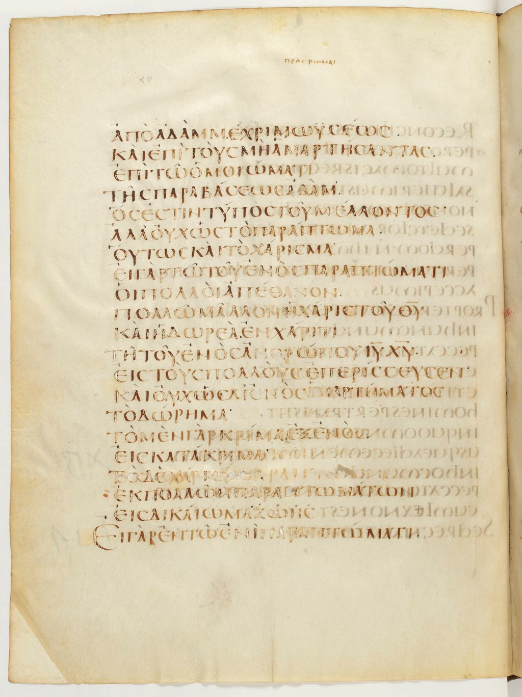 Codex Claromontanus (Scan 1) showing Romans 5:16 from 5th / 6th Century found in Clermont-Ferrand, France, currently housed at Bibliothèque nationale de France, Paris