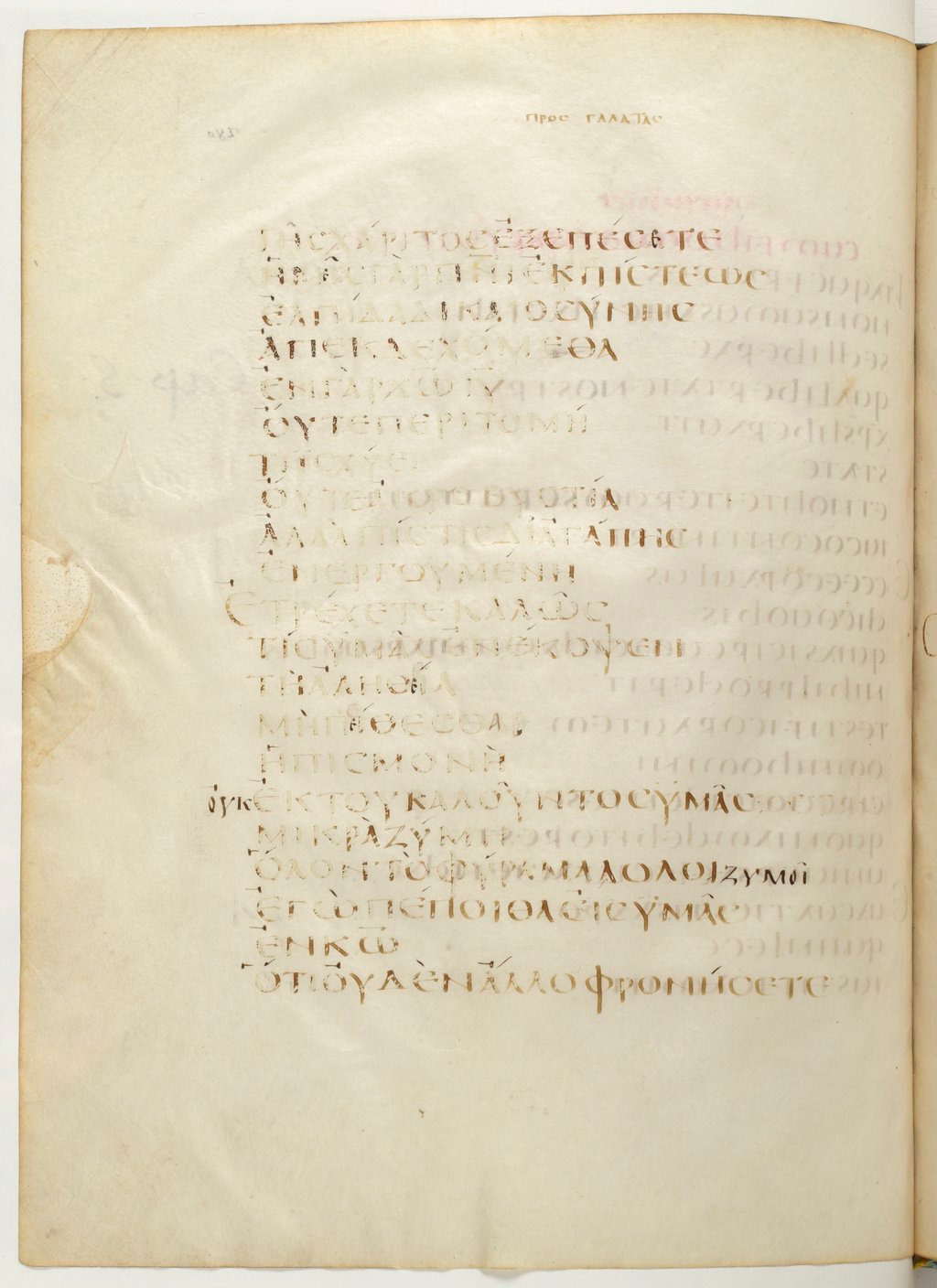 Codex Claromontanus (Scan 1) showing Galatians 5:7 from 5th / 6th Century found in Clermont-Ferrand, France, currently housed at Bibliothèque nationale de France, Paris