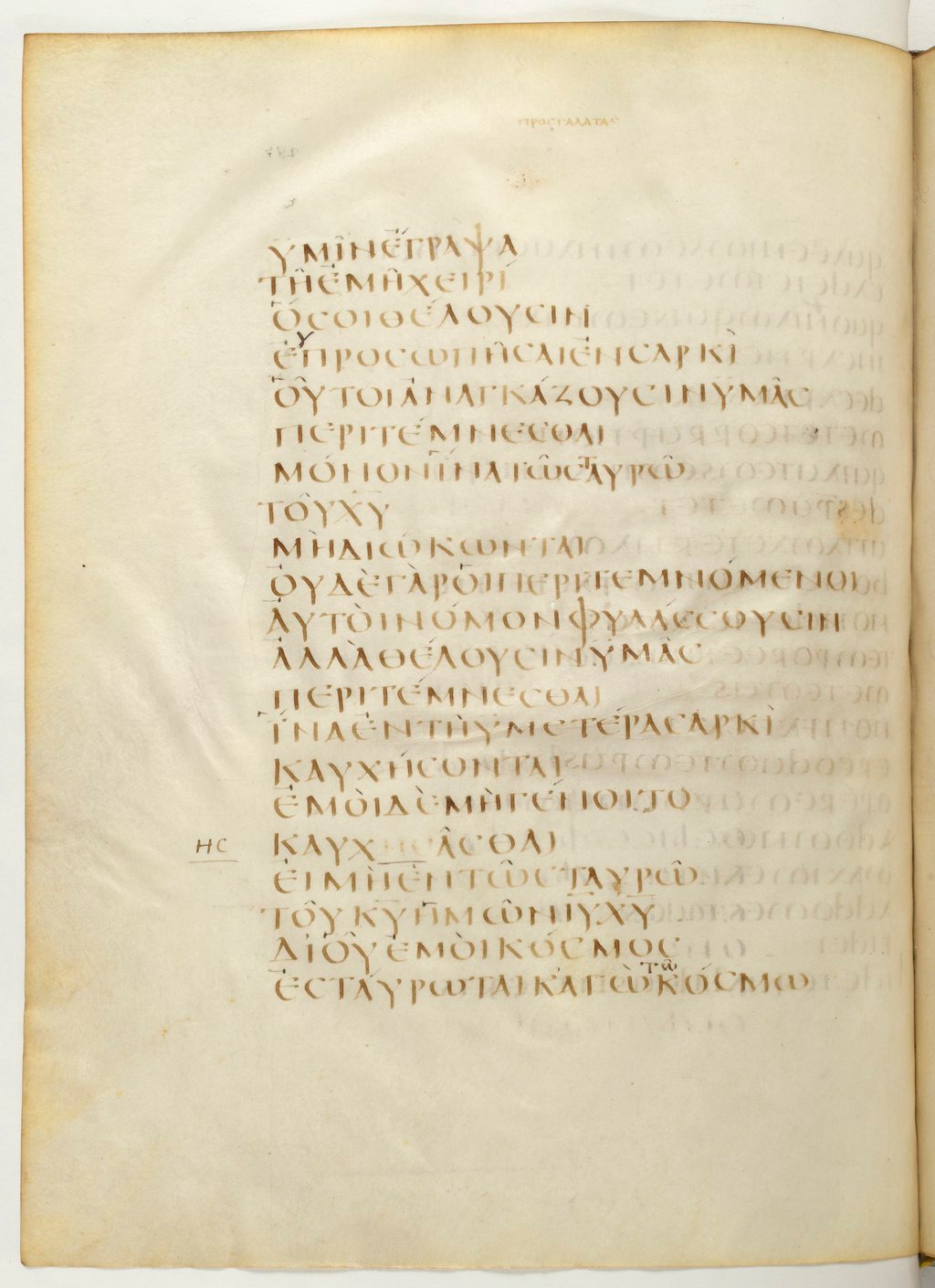 Codex Claromontanus (Scan 1) showing Galatians 6:12 from 5th / 6th Century found in Clermont-Ferrand, France, currently housed at Bibliothèque nationale de France, Paris