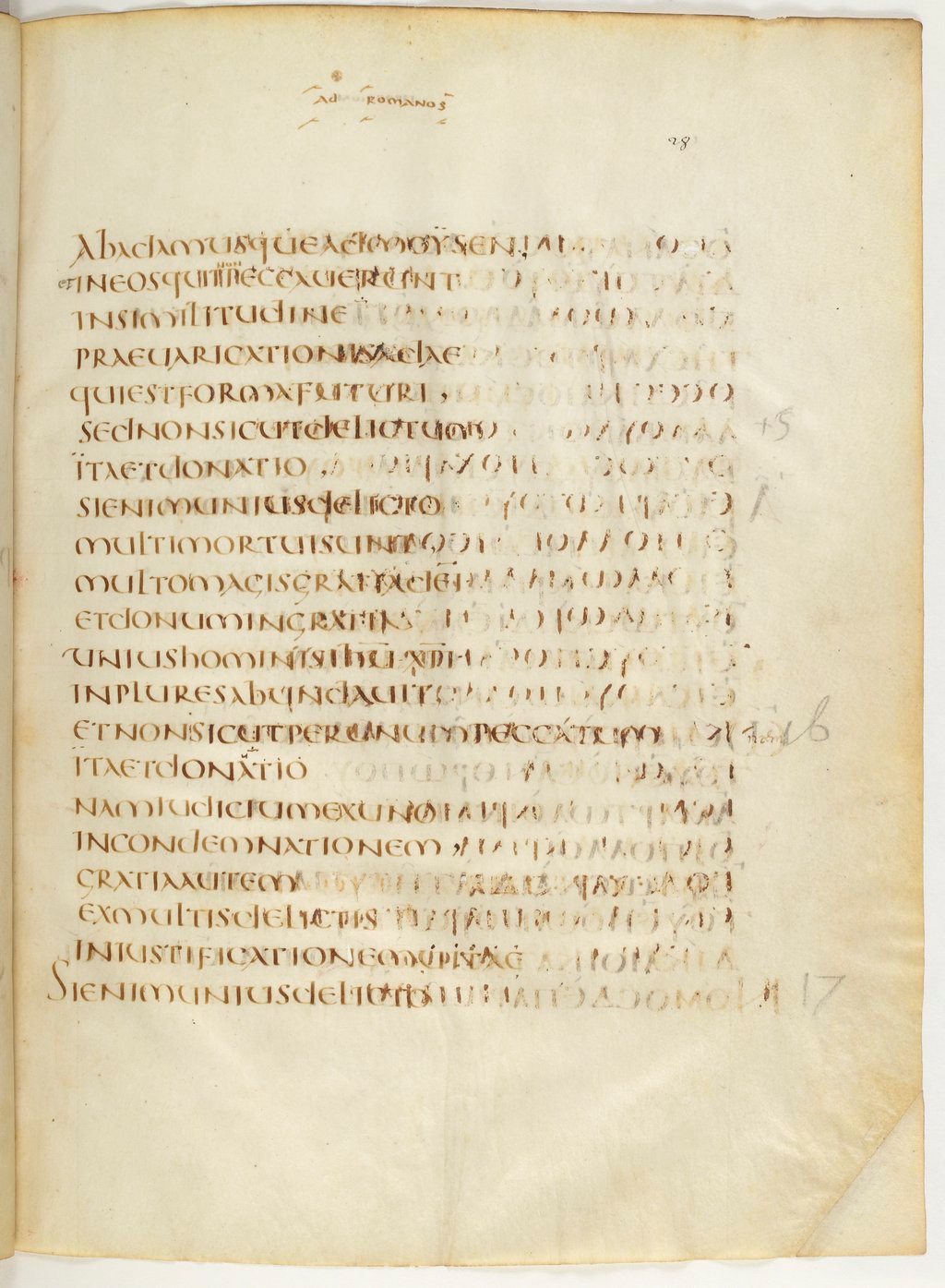 Codex Claromontanus (Scan 2) showing Romans 5:16 from 5th / 6th Century found in Clermont-Ferrand, France, currently housed at Bibliothèque nationale de France, Paris