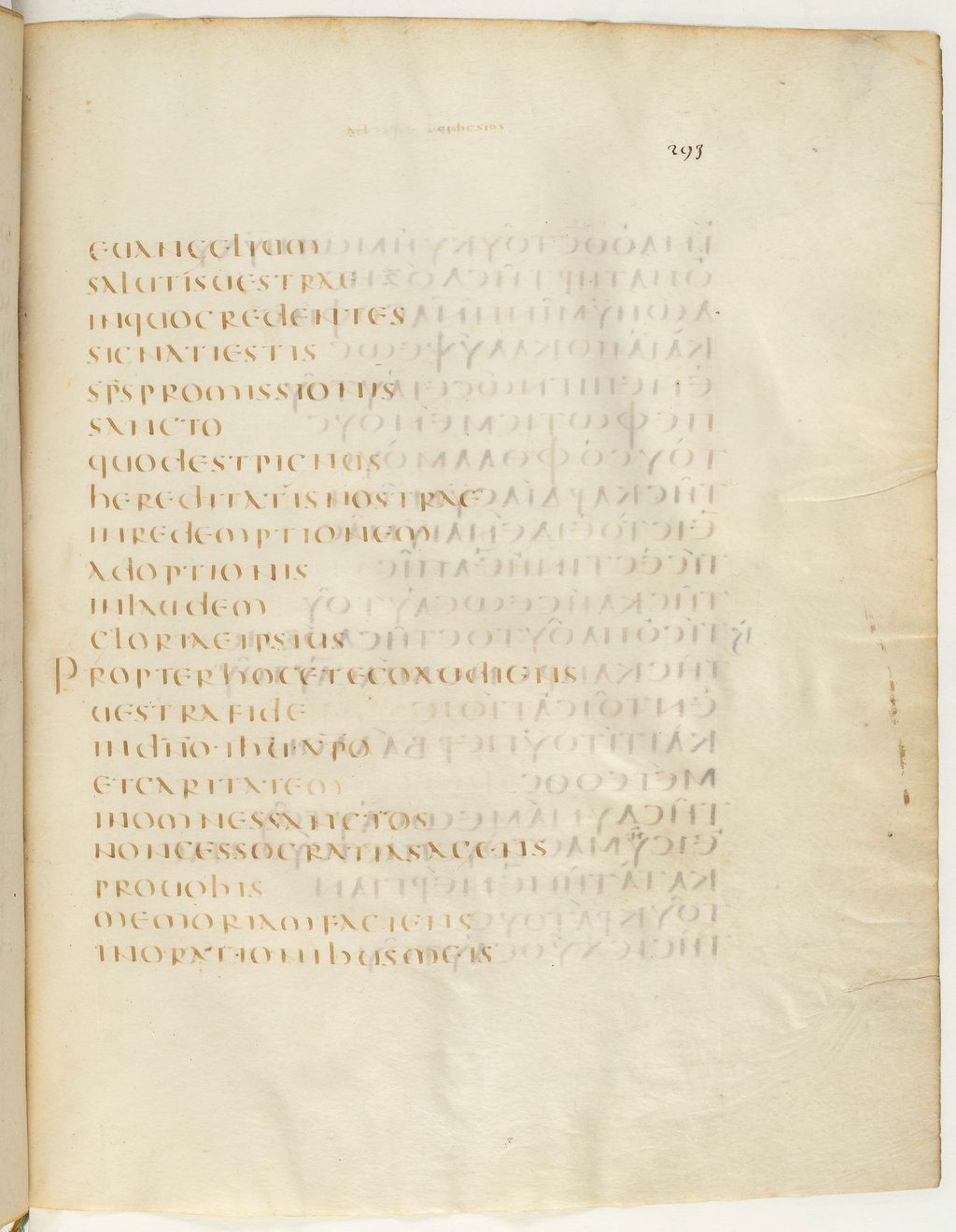 Codex Claromontanus (Scan 4) showing Ephesians 1:13 from 5th / 6th Century found in Clermont-Ferrand, France, currently housed at Bibliothèque nationale de France, Paris