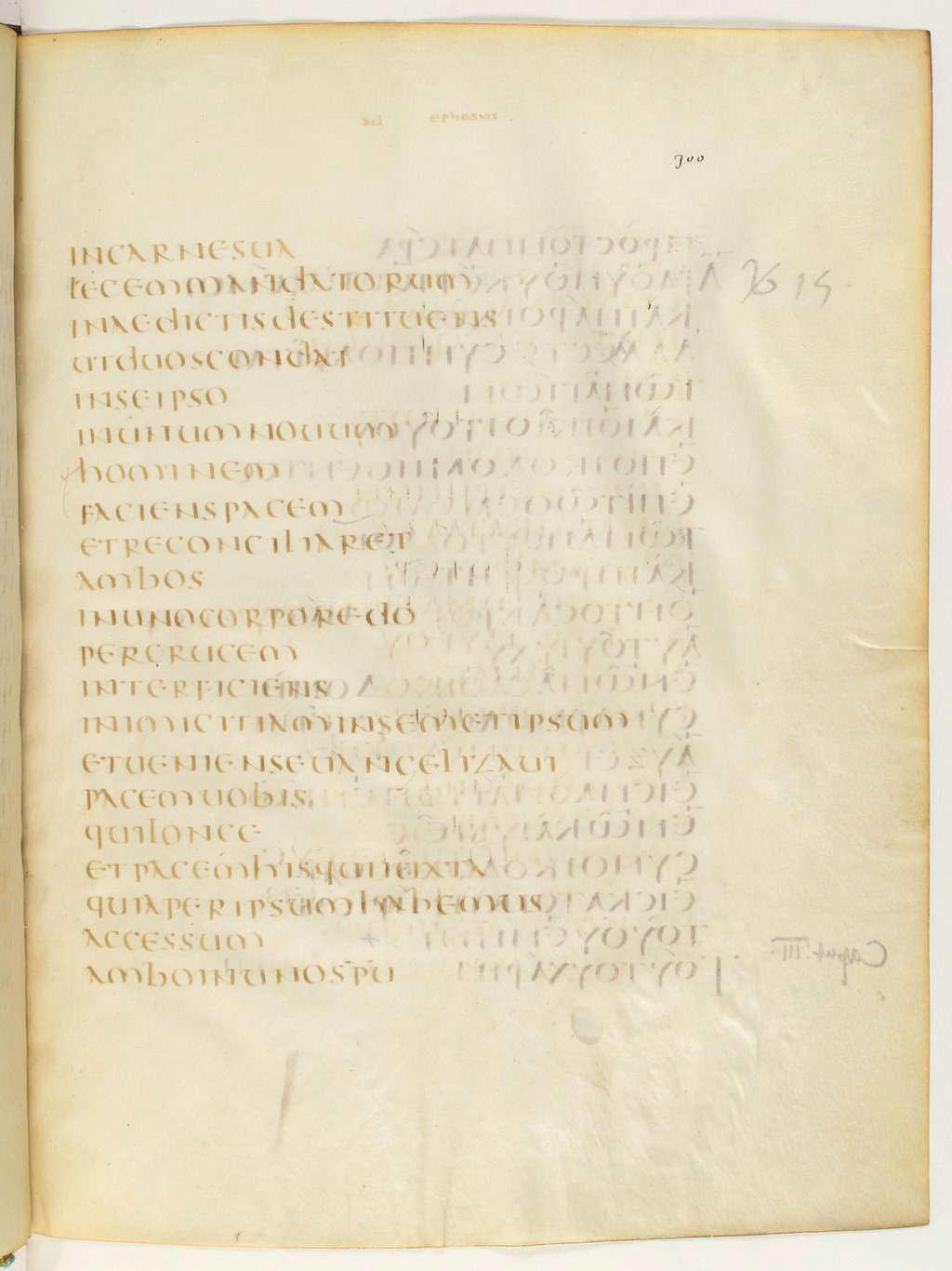 Codex Claromontanus (Scan 2) showing Ephesians 2:16 from 5th / 6th Century found in Clermont-Ferrand, France, currently housed at Bibliothèque nationale de France, Paris
