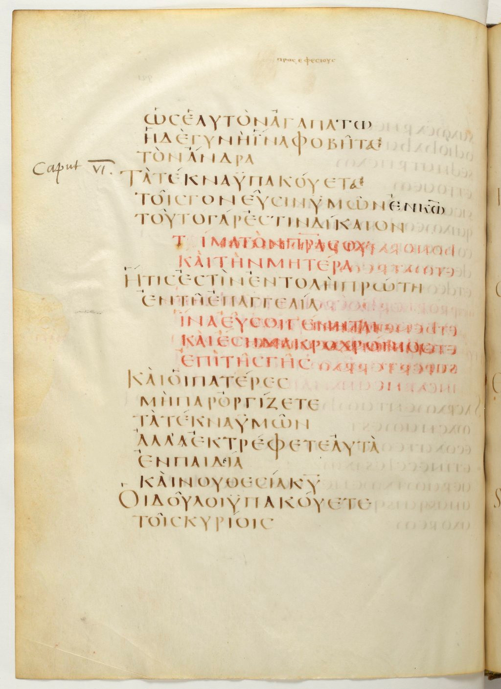 Codex Claromontanus (Scan 1) showing Ephesians 6:0 from 5th / 6th Century found in Clermont-Ferrand, France, currently housed at Bibliothèque nationale de France, Paris