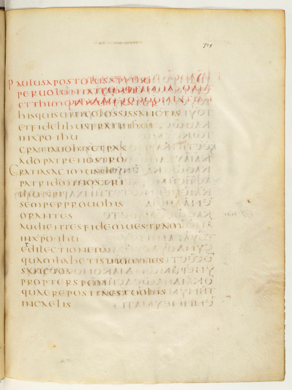 Codex Claromontanus (Scan 2) showing Colossians 1:2 from 5th / 6th Century found in Clermont-Ferrand, France, currently housed at Bibliothèque nationale de France, Paris