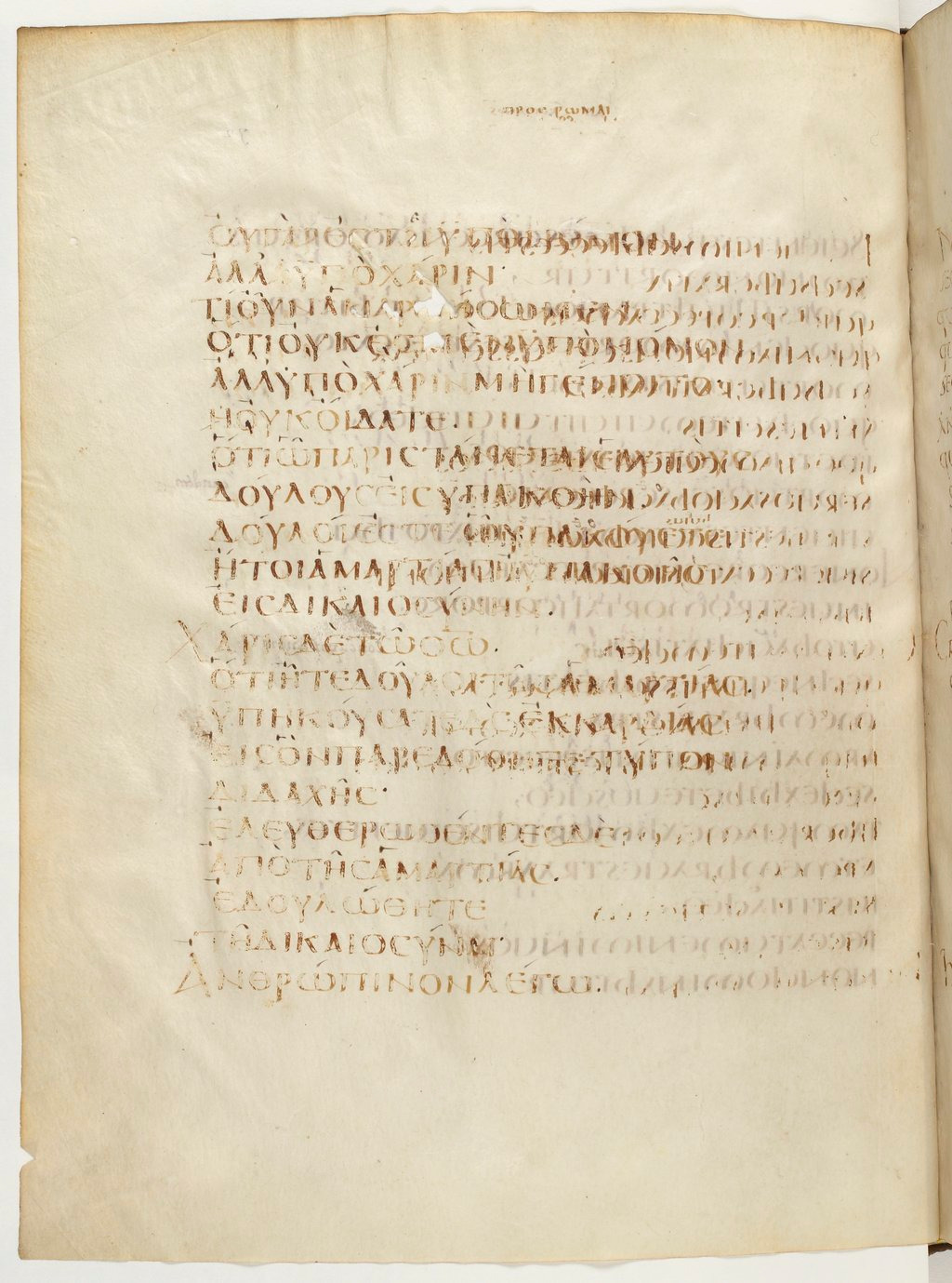 Codex Claromontanus (Scan 1) showing Romans 6:16 from 5th / 6th Century found in Clermont-Ferrand, France, currently housed at Bibliothèque nationale de France, Paris